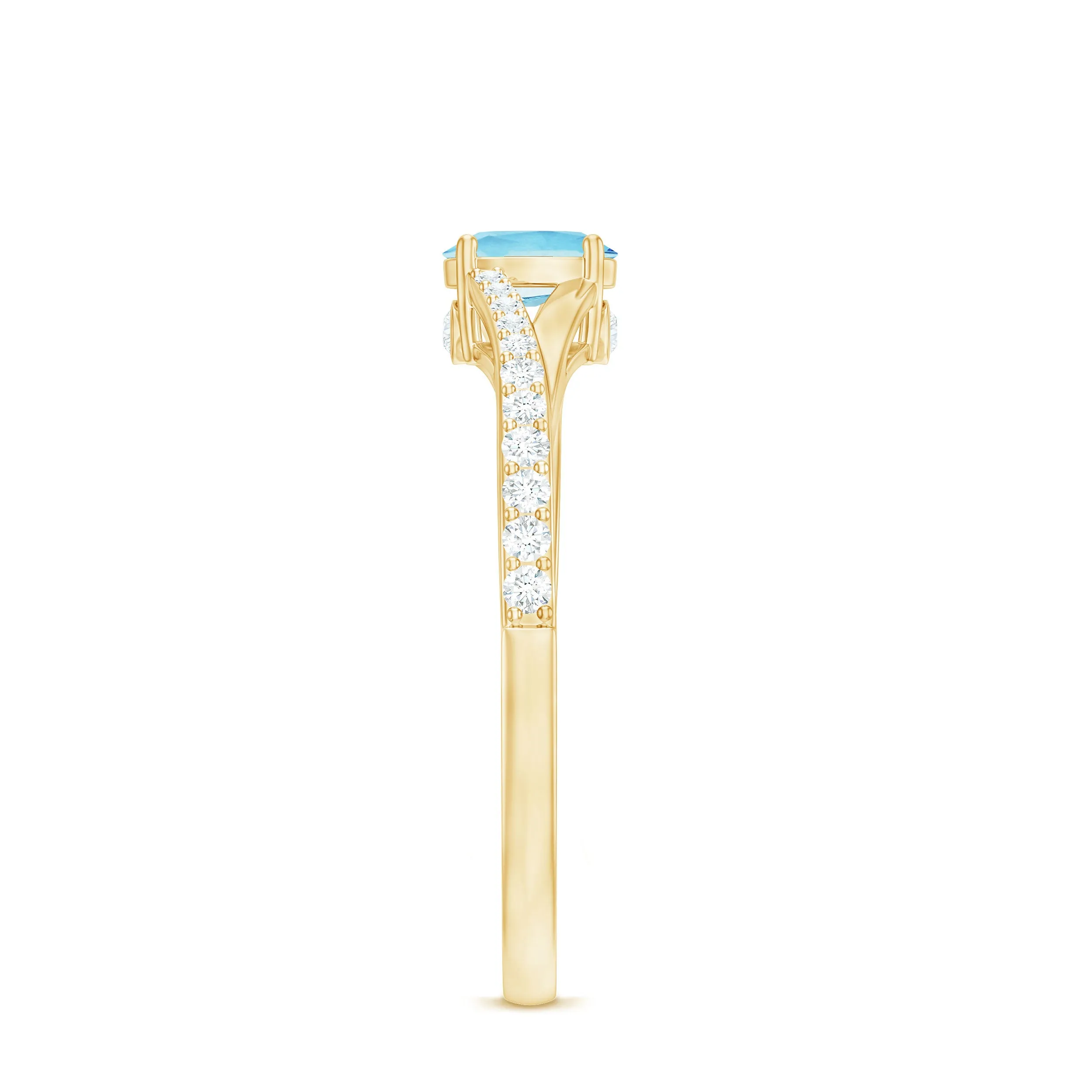 Oval Cut Aquamarine Solitaire Simple Ring with Diamond