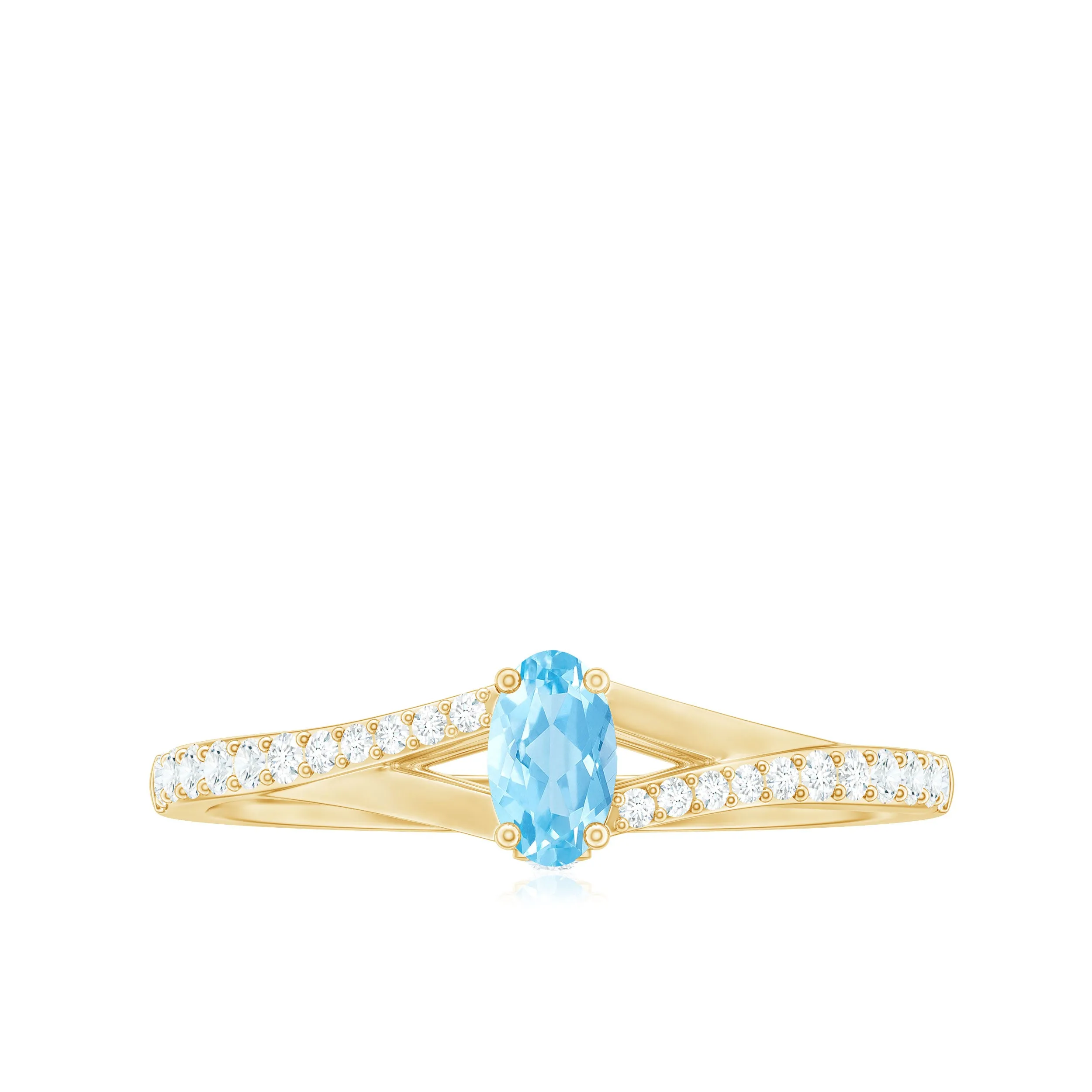 Oval Cut Aquamarine Solitaire Simple Ring with Diamond