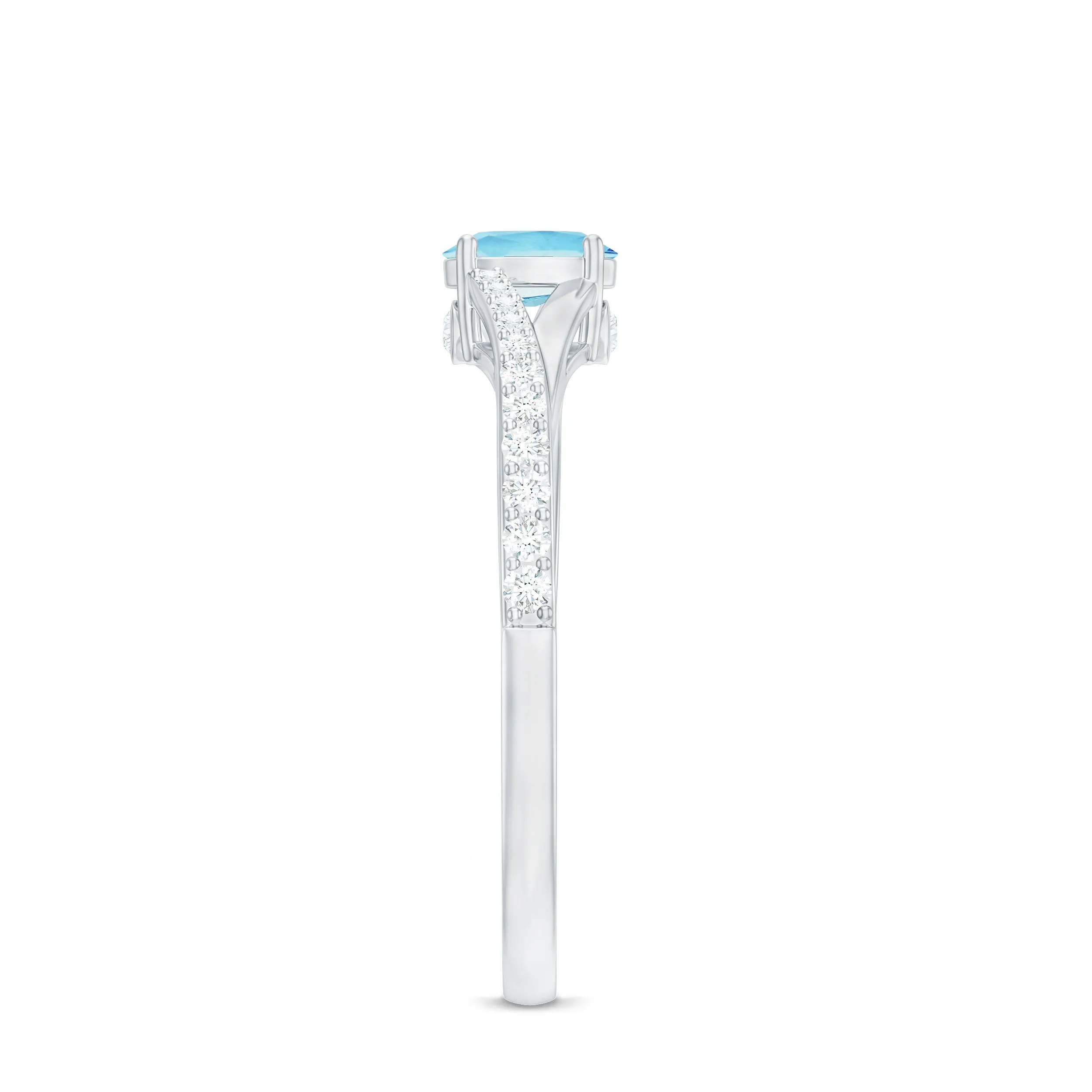 Oval Cut Aquamarine Solitaire Simple Ring with Diamond
