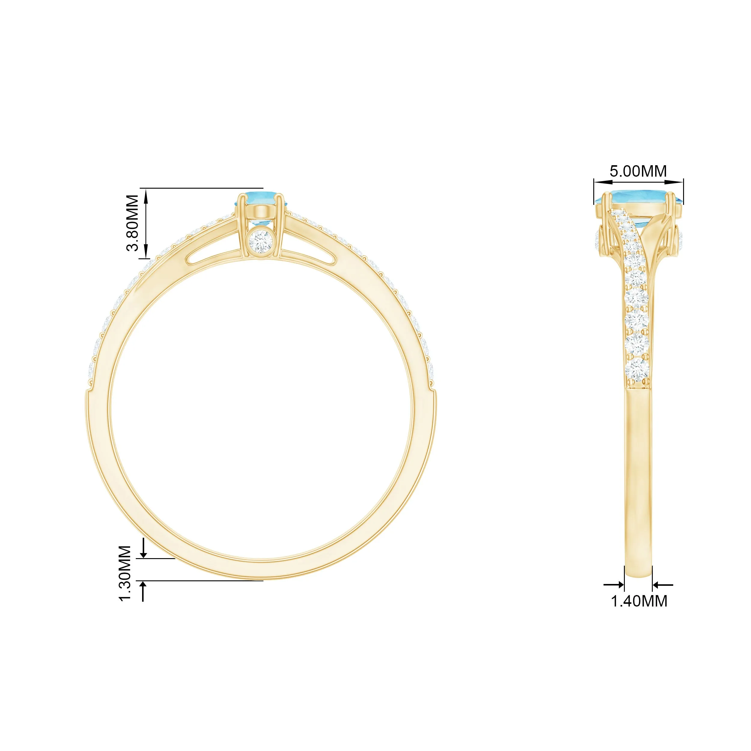 Oval Cut Aquamarine Solitaire Simple Ring with Diamond