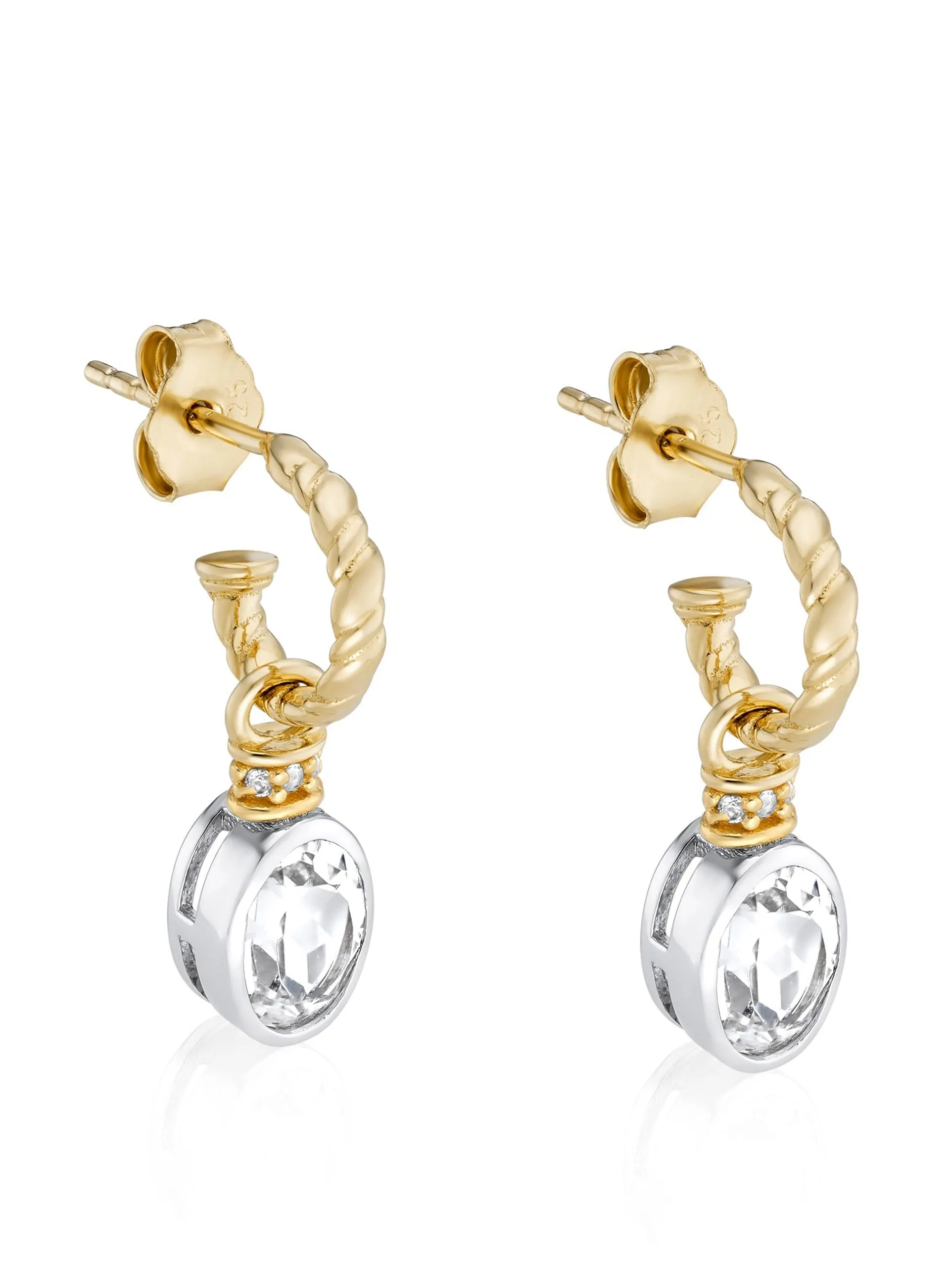 Oval cut charms on twisted hoops