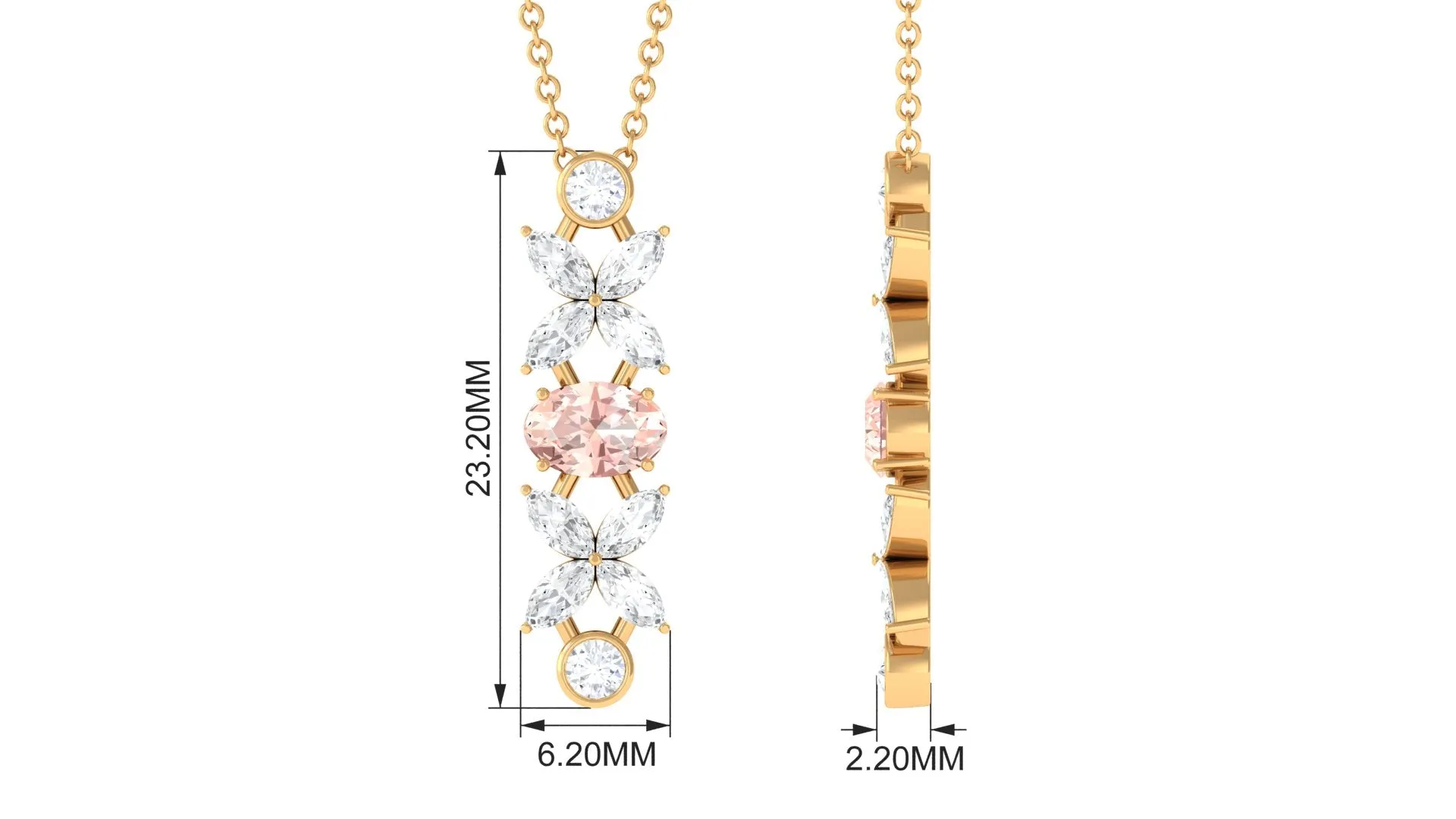 Oval Morganite Flower Dangle Pendant Necklace with Diamond