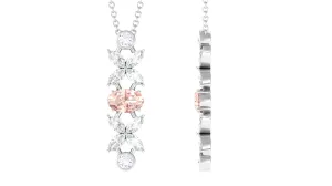 Oval Morganite Flower Dangle Pendant Necklace with Diamond