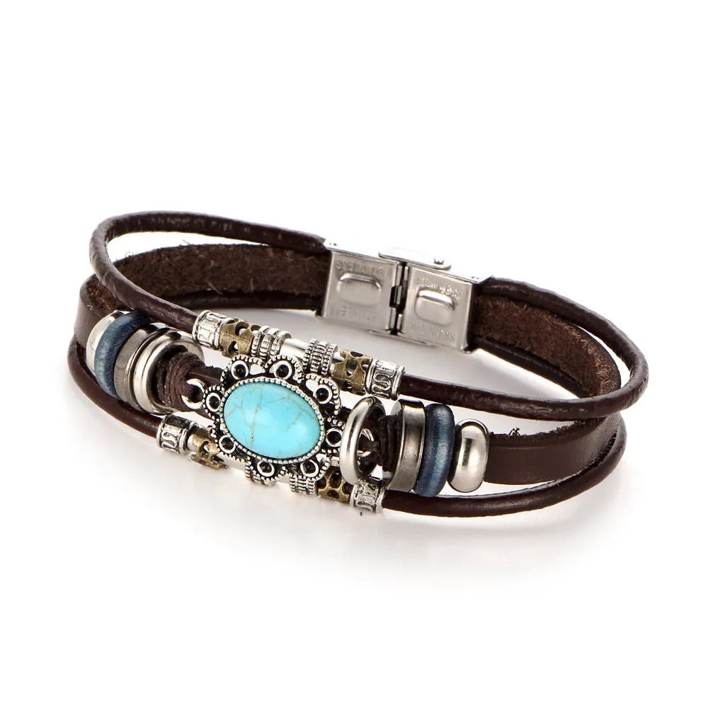 Oval turquoise leather bracelet