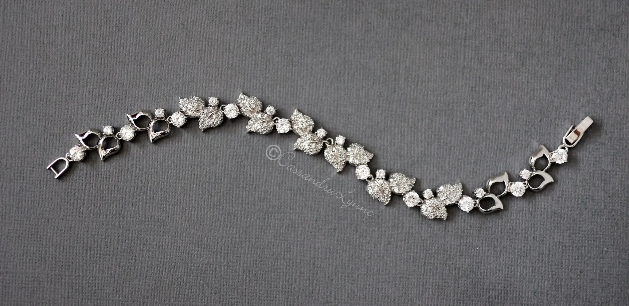 Pave CZ Leaf Wedding Bracelet