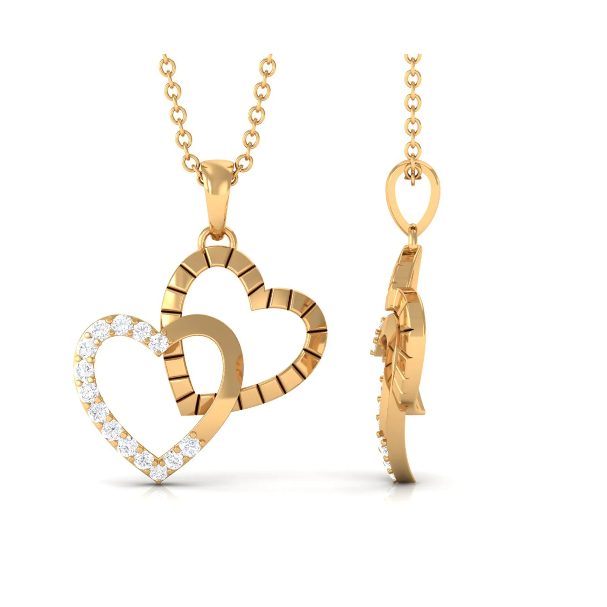 Pave Set Diamond Double Heart Pendant