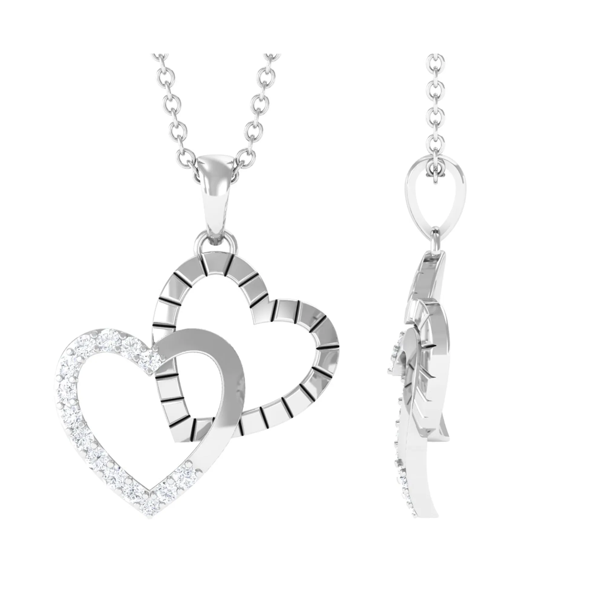 Pave Set Diamond Double Heart Pendant