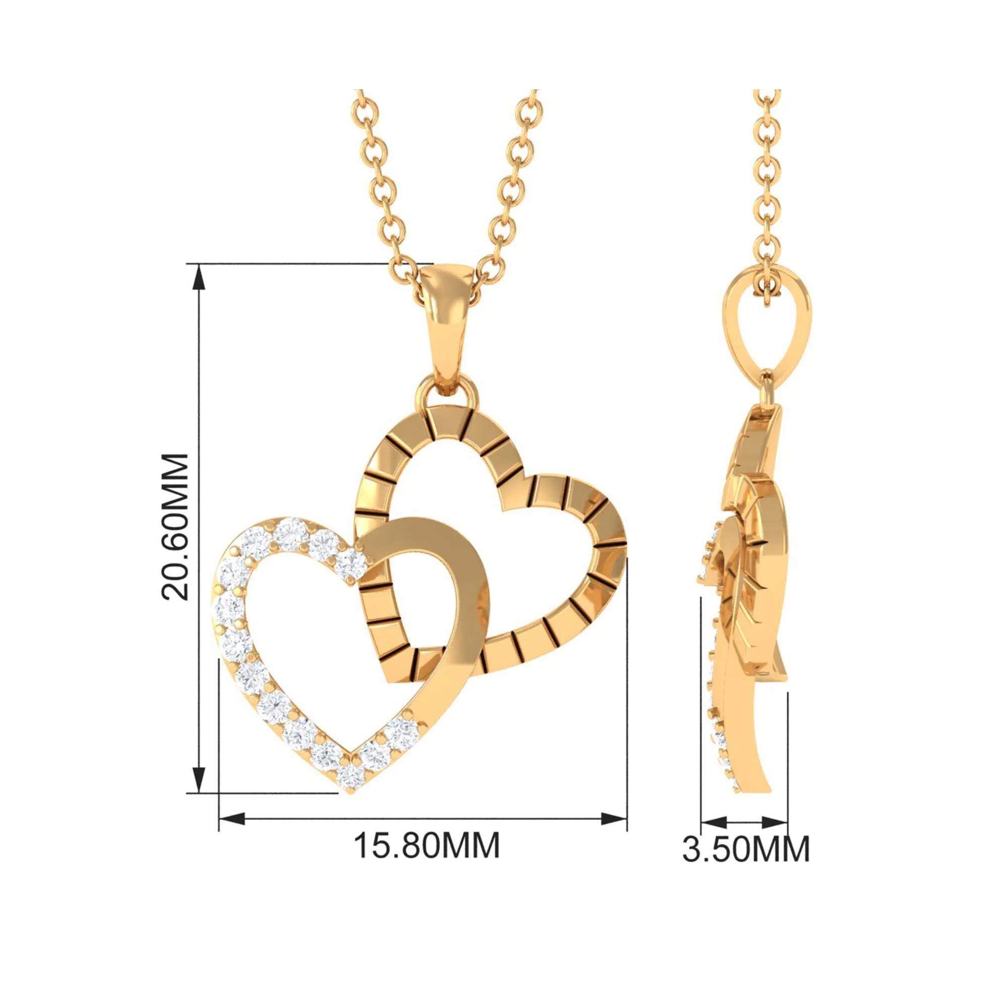 Pave Set Diamond Double Heart Pendant