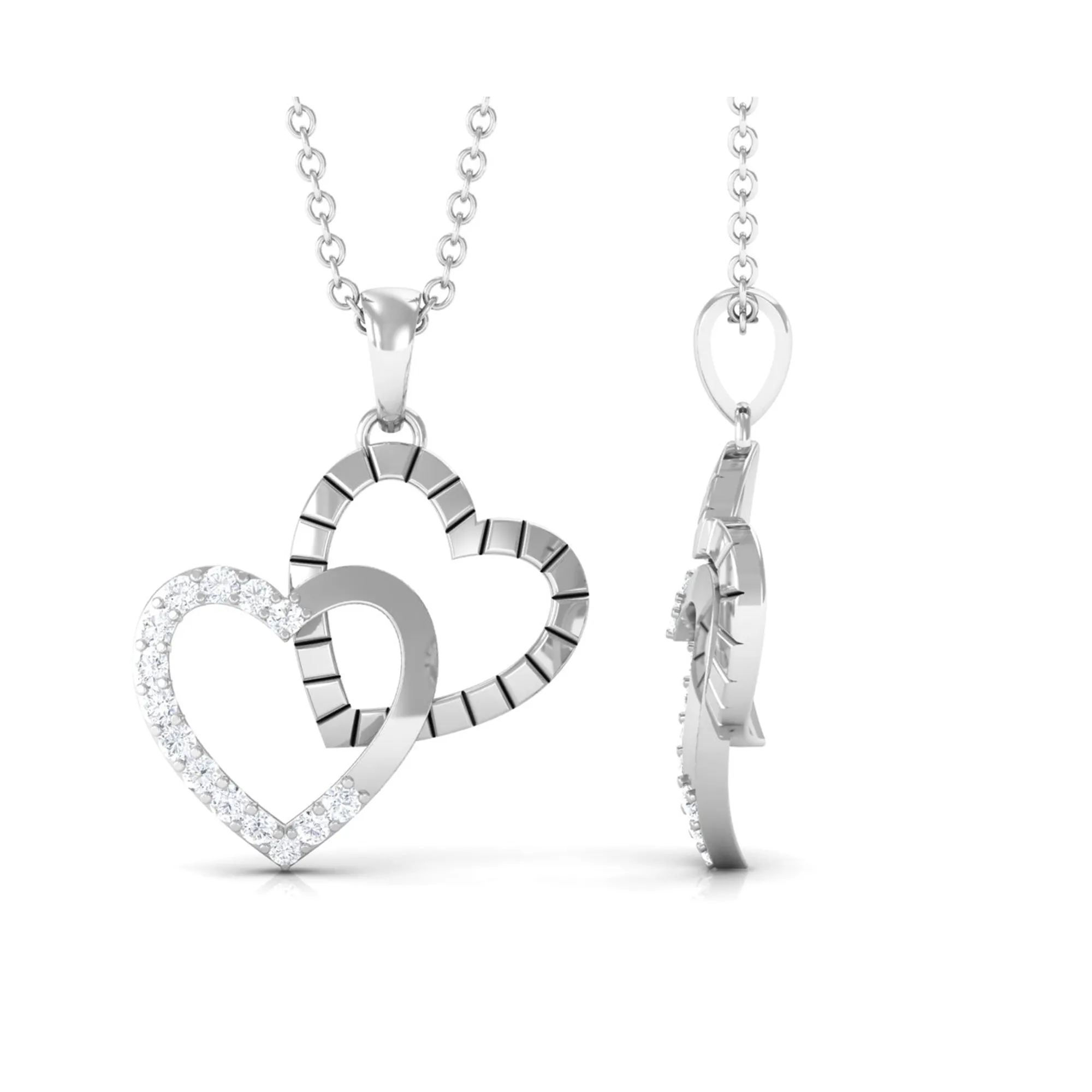 Pave Set Diamond Double Heart Pendant