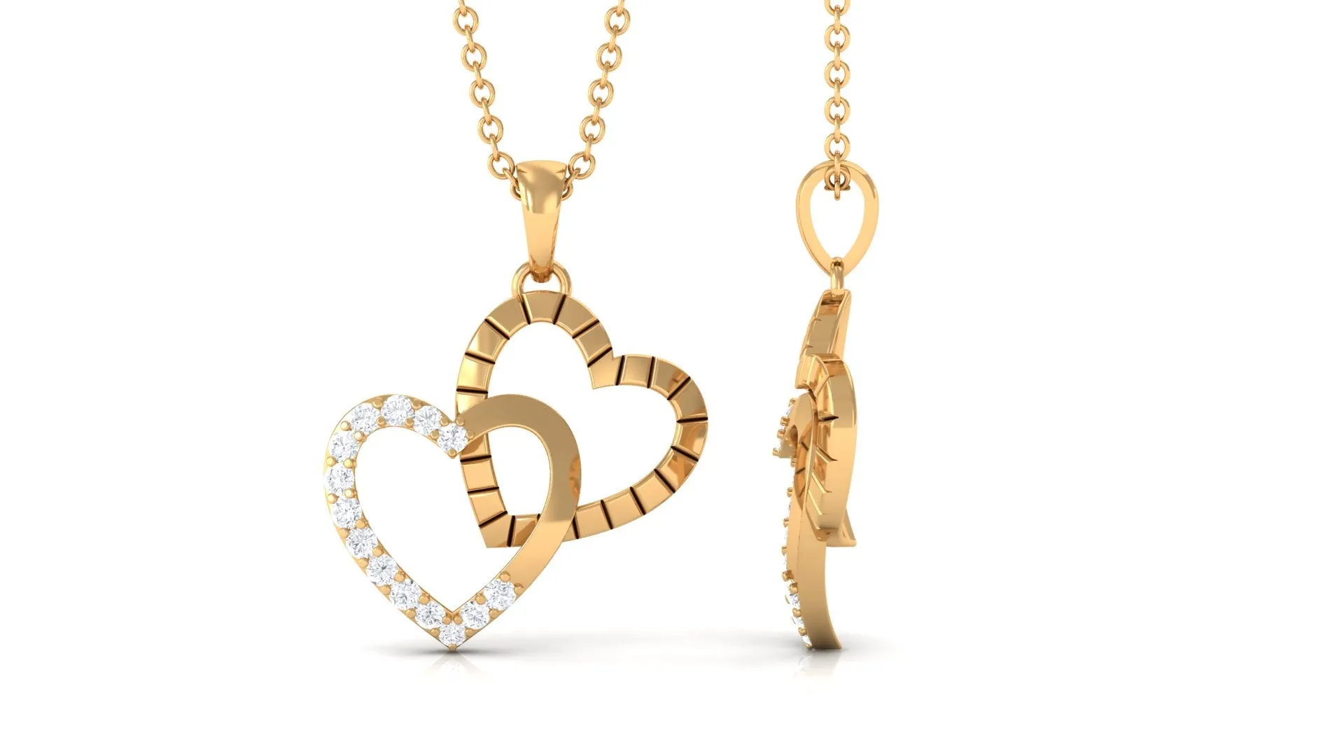 Pave Set Diamond Double Heart Pendant