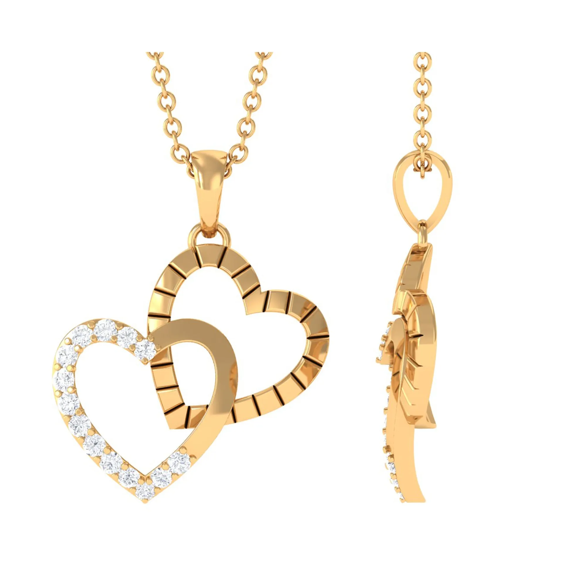 Pave Set Diamond Double Heart Pendant