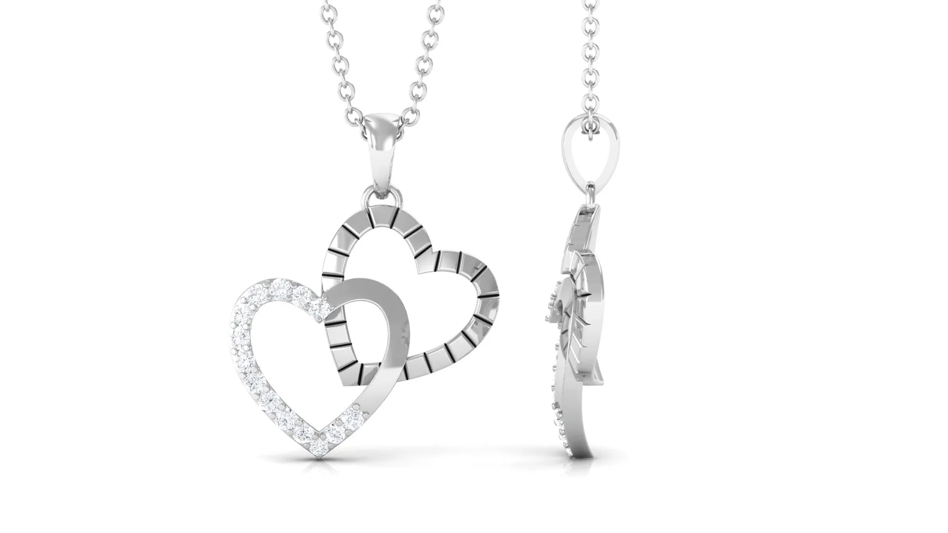 Pave Set Diamond Double Heart Pendant