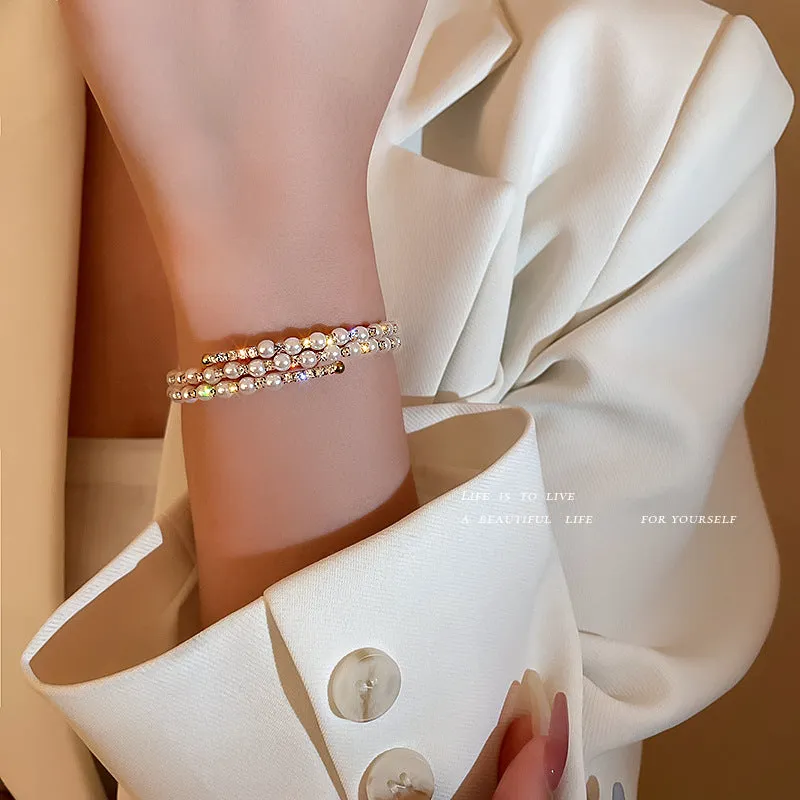 Pearl And Diamond Double-layer Bracelet