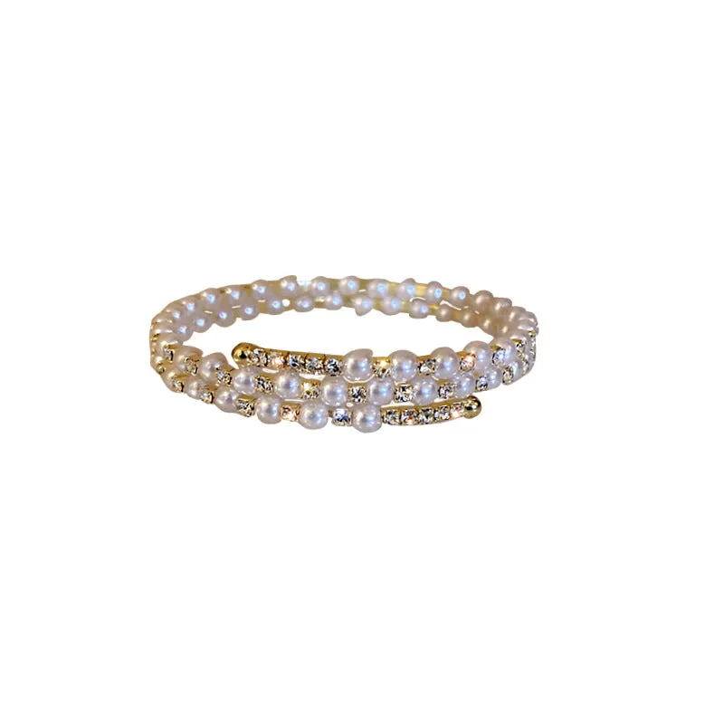 Pearl And Diamond Double-layer Bracelet