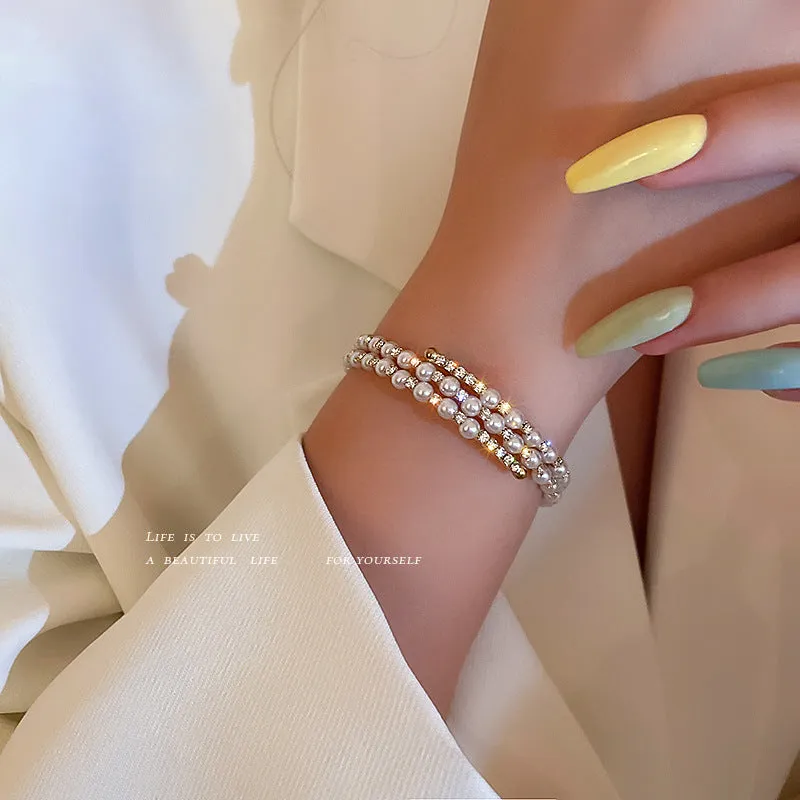 Pearl And Diamond Double-layer Bracelet