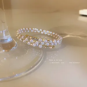 Pearl And Diamond Double-layer Bracelet