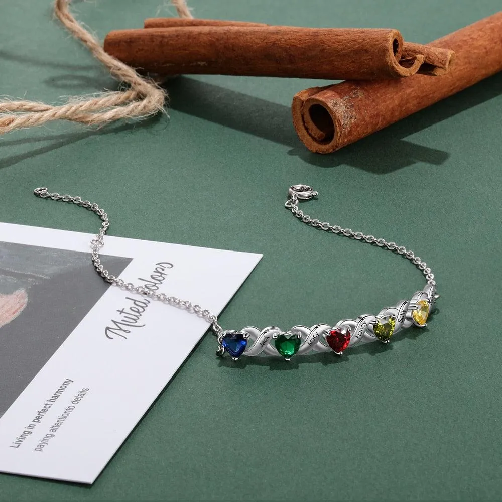 Personalized Inlaid 7 Birthstone Family Bracelet for Mother's Day Gift  -Personalized Engraved Jewelry - Everyday Wear Bracelet