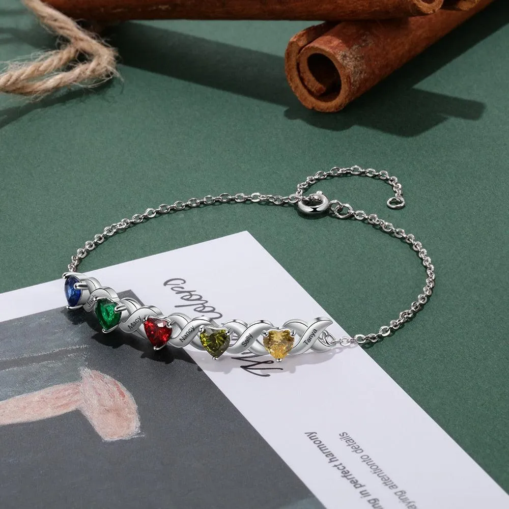 Personalized Inlaid 7 Birthstone Family Bracelet for Mother's Day Gift  -Personalized Engraved Jewelry - Everyday Wear Bracelet