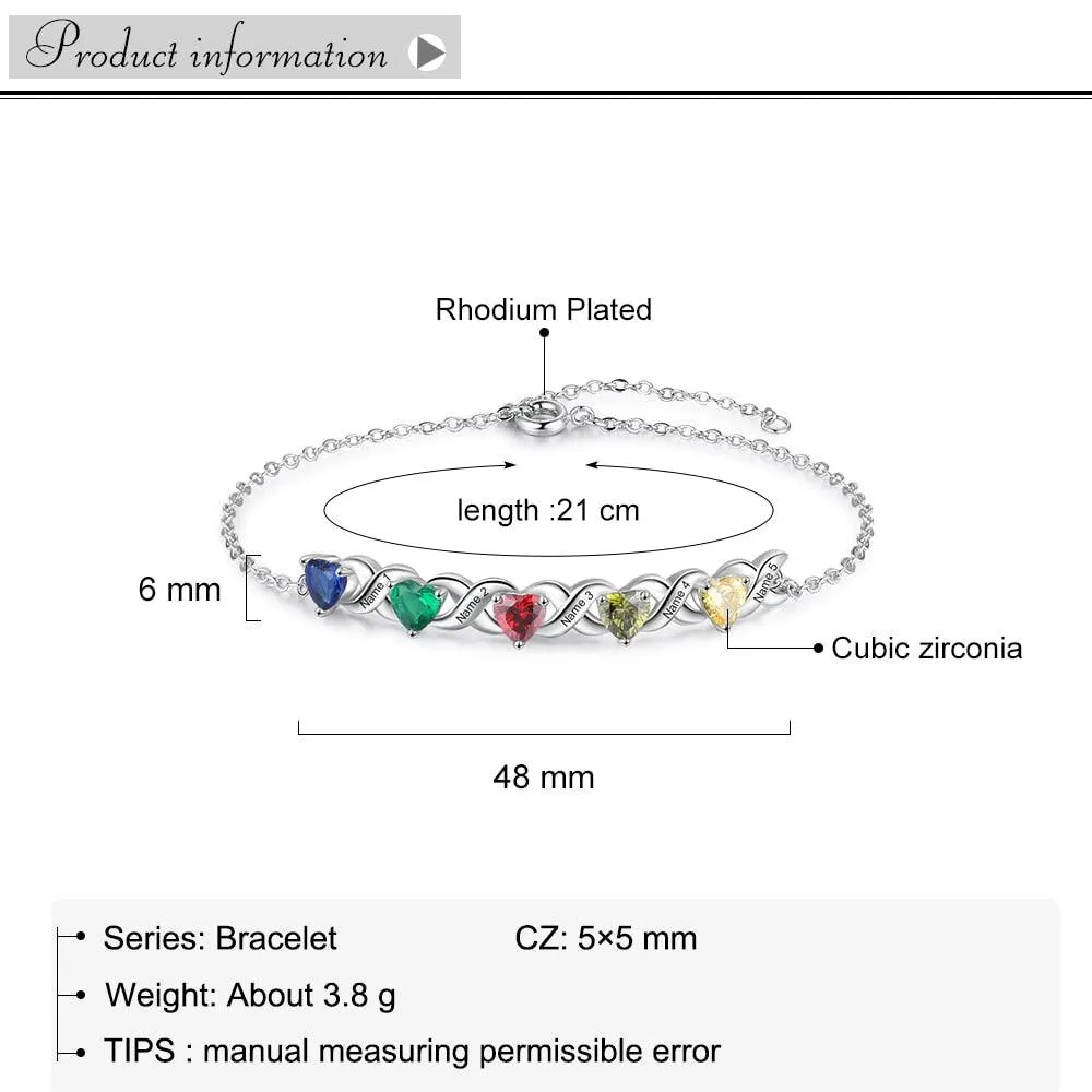 Personalized Inlaid 7 Birthstone Family Bracelet for Mother's Day Gift  -Personalized Engraved Jewelry - Everyday Wear Bracelet