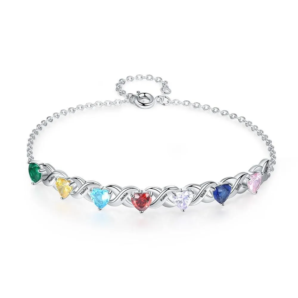Personalized Inlaid 7 Birthstone Family Bracelet for Mother's Day Gift  -Personalized Engraved Jewelry - Everyday Wear Bracelet