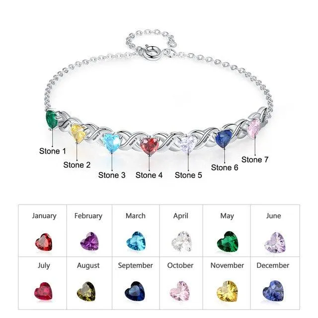 Personalized Inlaid 7 Birthstone Family Bracelet for Mother's Day Gift  -Personalized Engraved Jewelry - Everyday Wear Bracelet