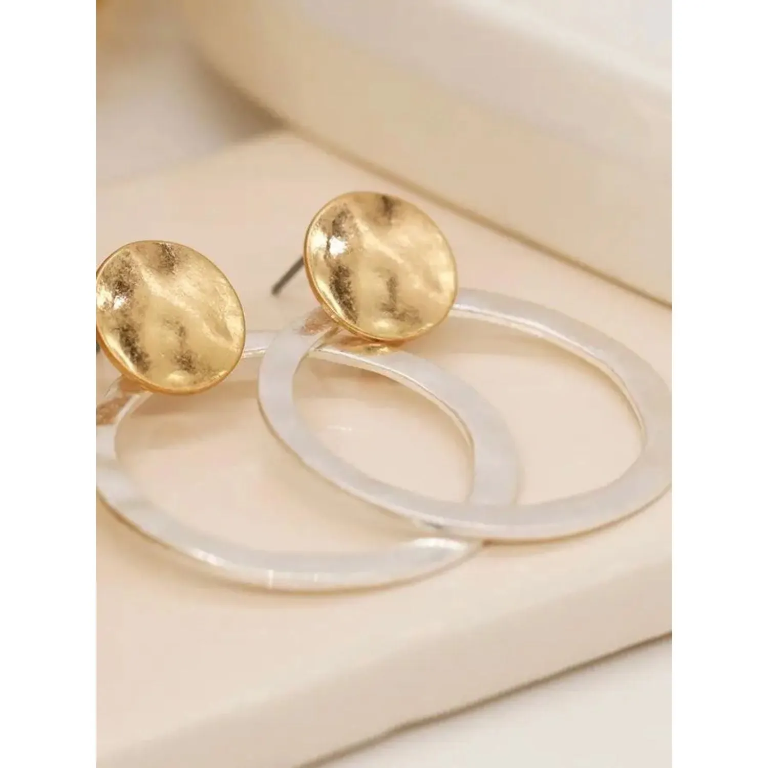 POM Gold & Silver Worn Hammered Disc & Hoop Earring