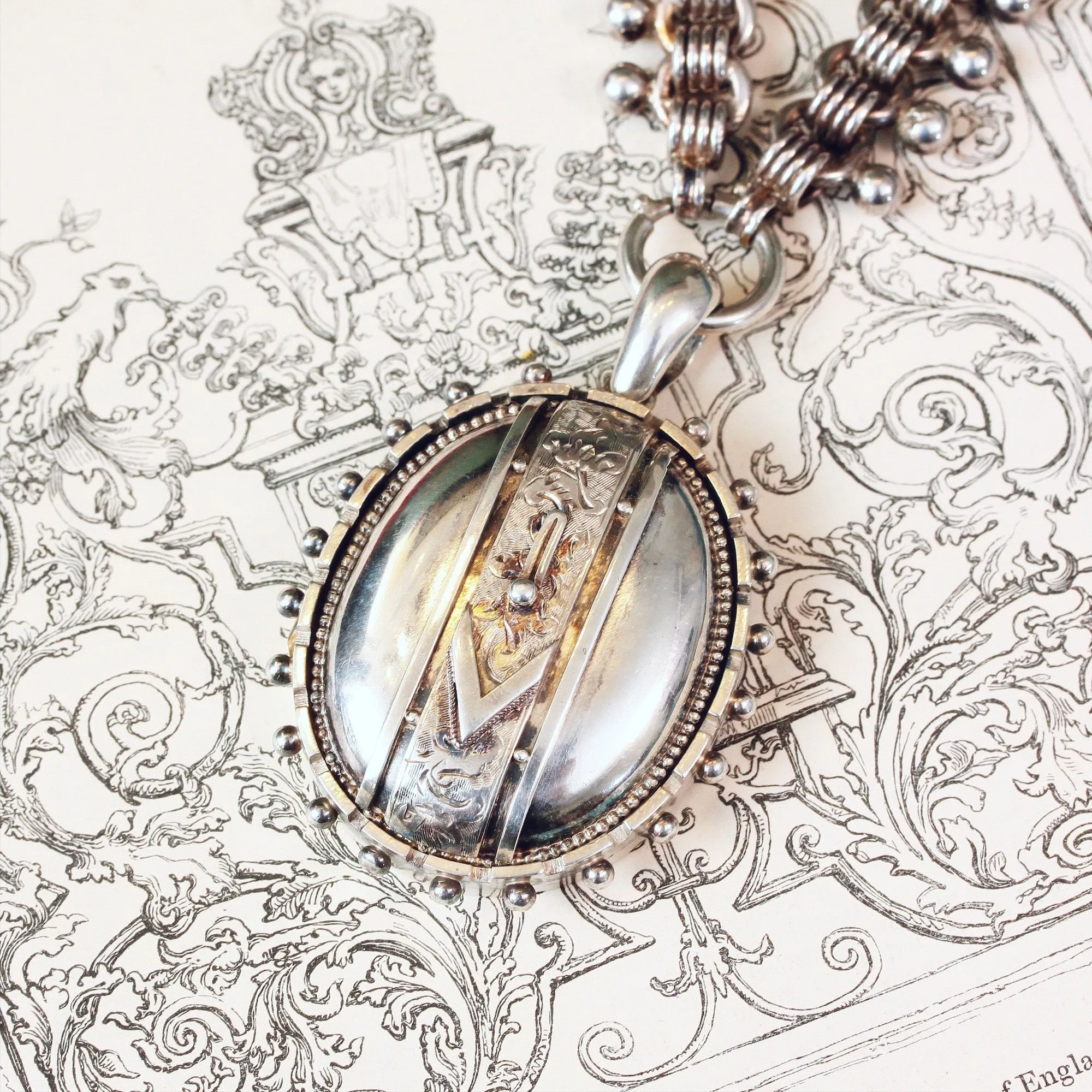 Quite Fabulous Antique Victorian Silver Locket and Collarette