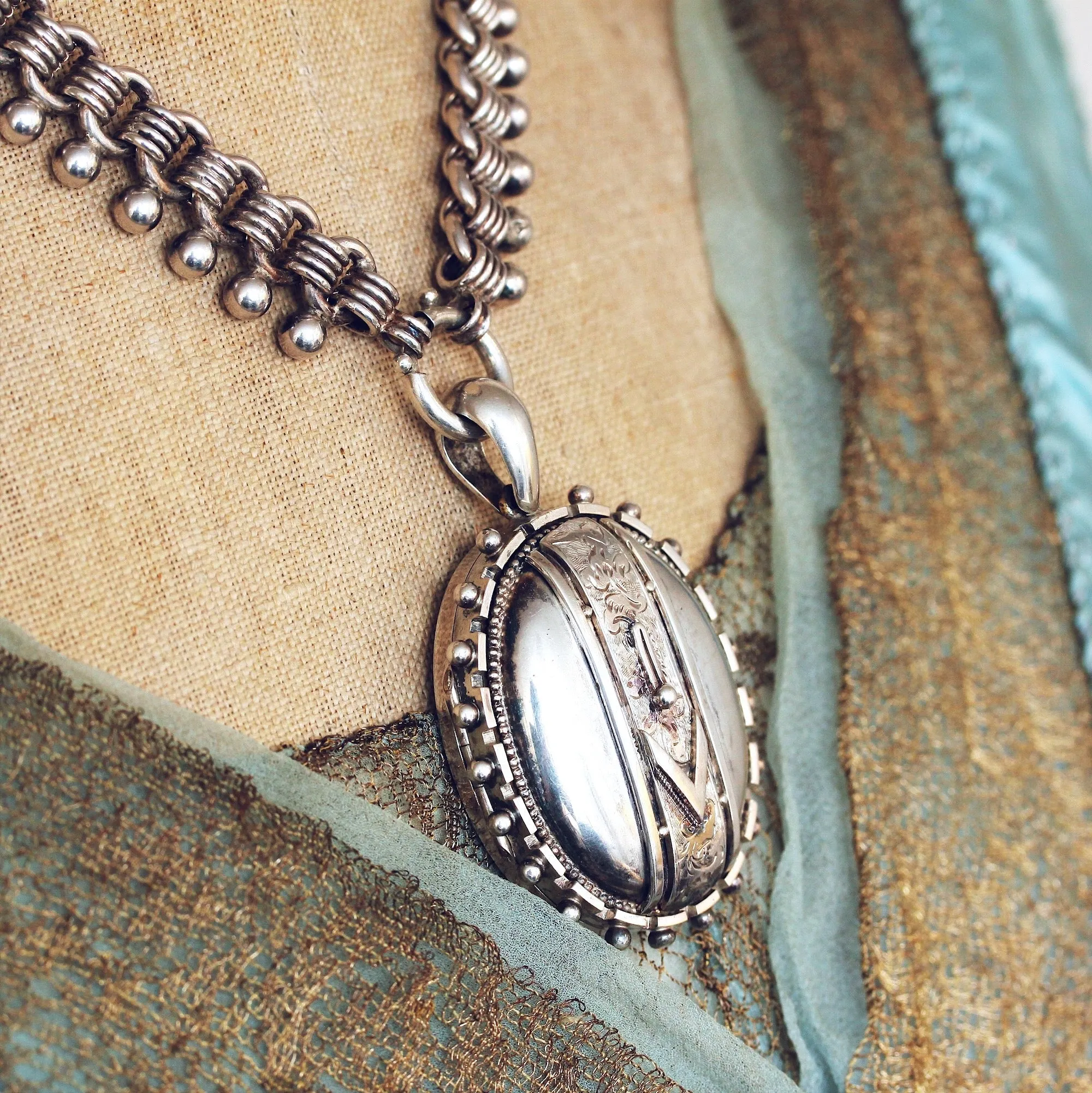 Quite Fabulous Antique Victorian Silver Locket and Collarette