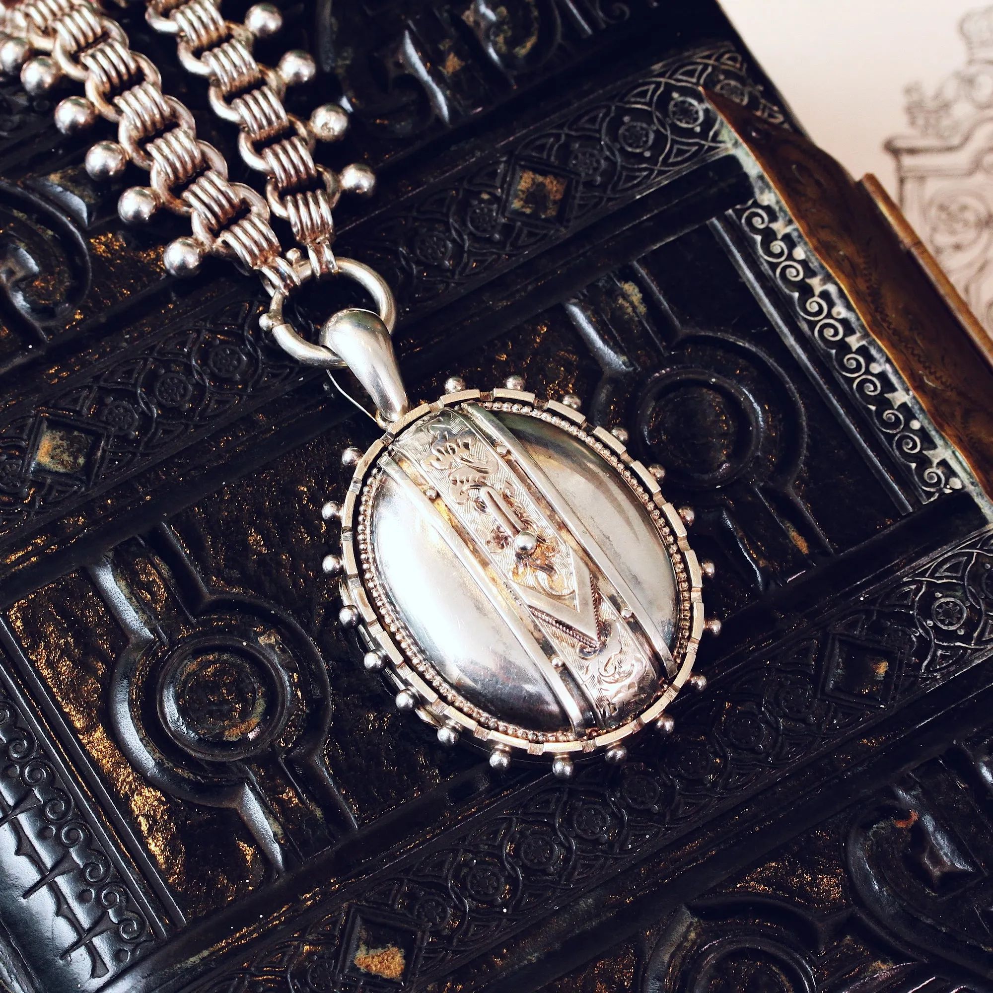 Quite Fabulous Antique Victorian Silver Locket and Collarette