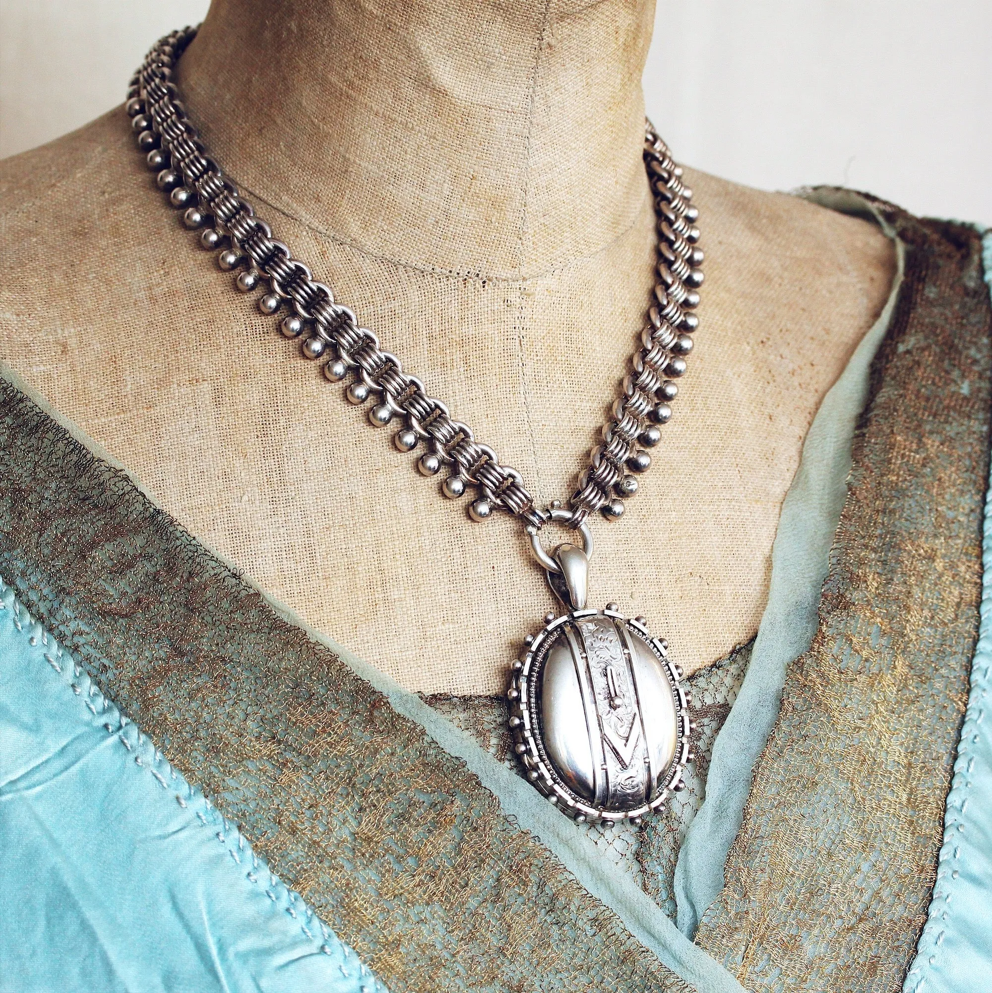 Quite Fabulous Antique Victorian Silver Locket and Collarette