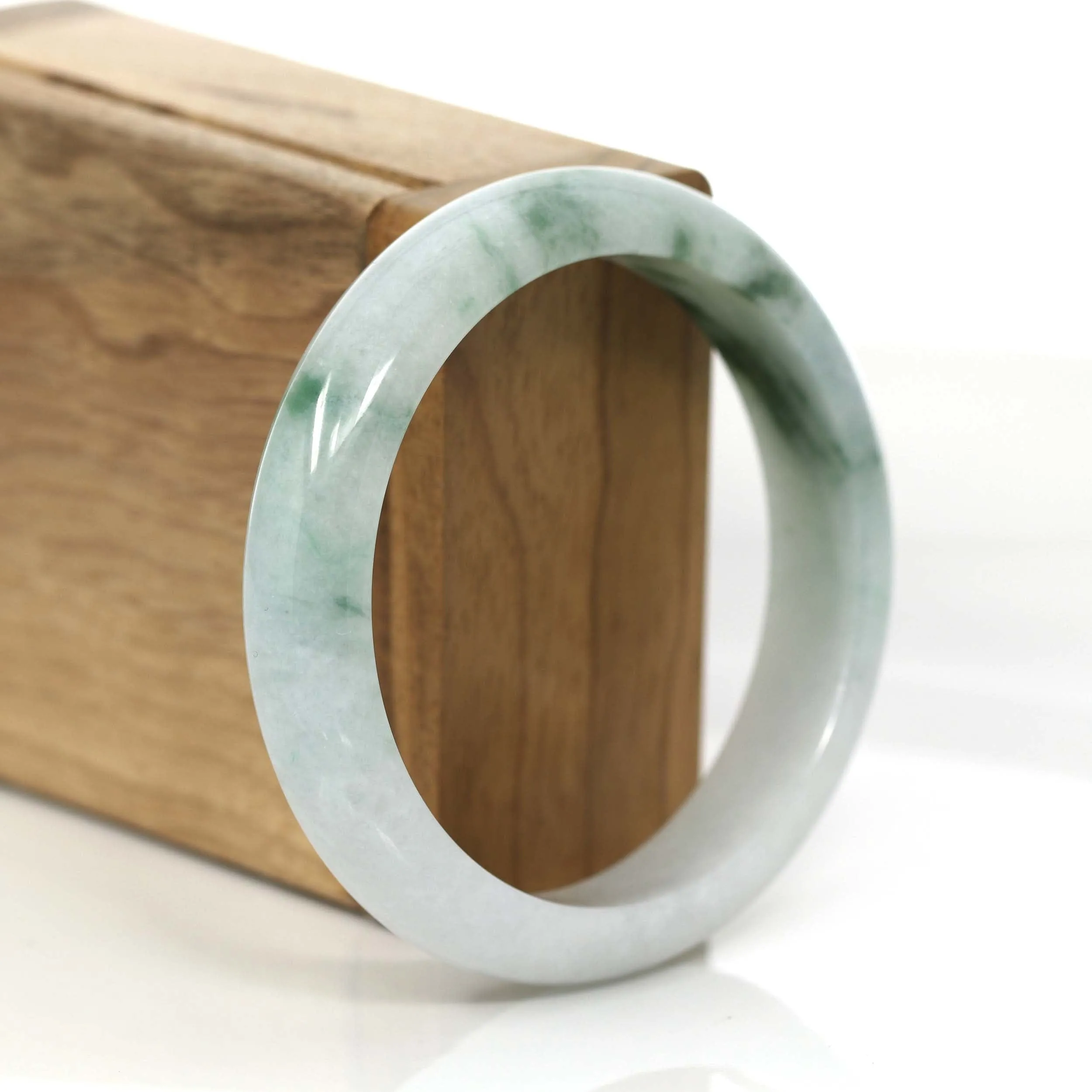 "Classic Bangle" Blue-Green Genuine Burmese Jadeite Jade Bangle Bracelet (59.20 mm) #T232
