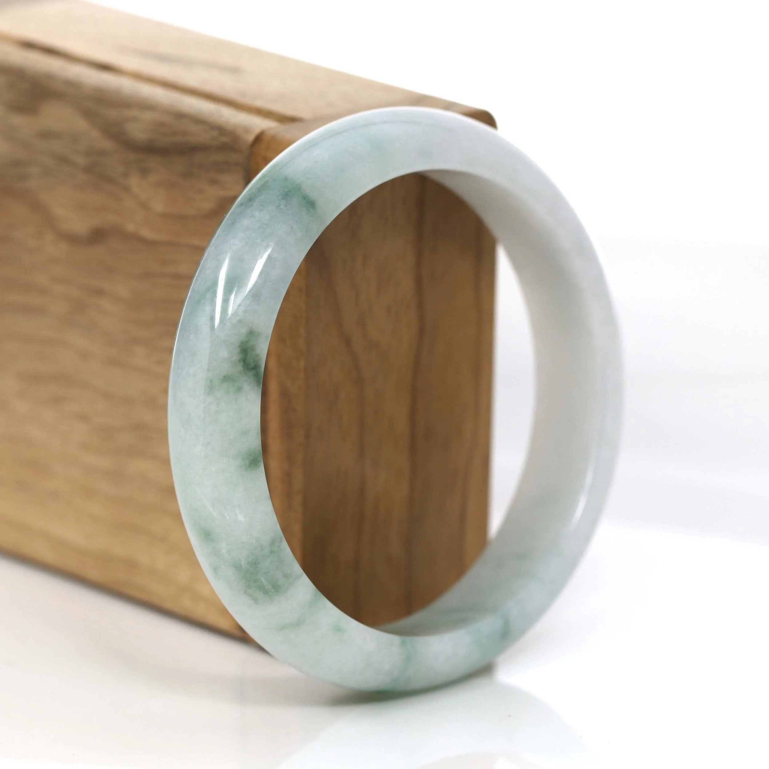 "Classic Bangle" Blue-Green Genuine Burmese Jadeite Jade Bangle Bracelet (59.20 mm) #T232