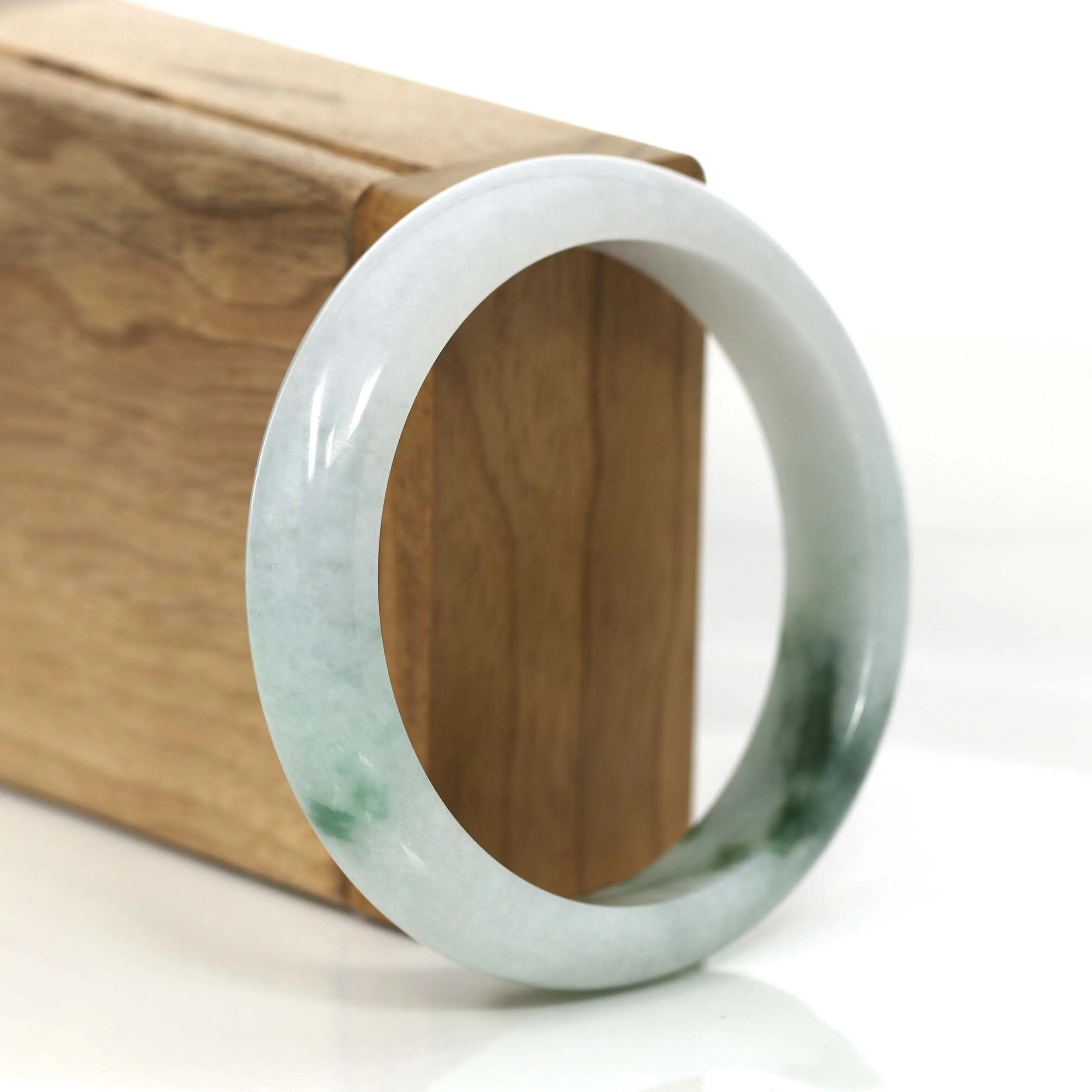 "Classic Bangle" Blue-Green Genuine Burmese Jadeite Jade Bangle Bracelet (59.20 mm) #T232