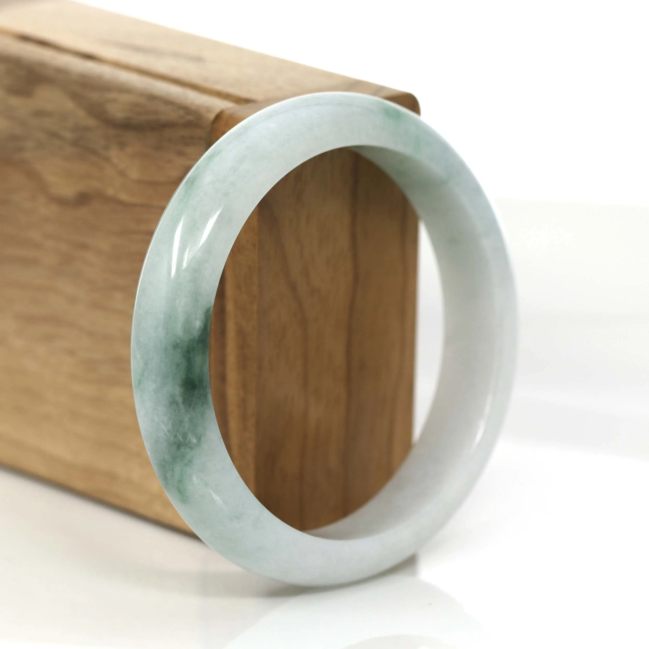 "Classic Bangle" Blue-Green Genuine Burmese Jadeite Jade Bangle Bracelet (59.20 mm) #T232
