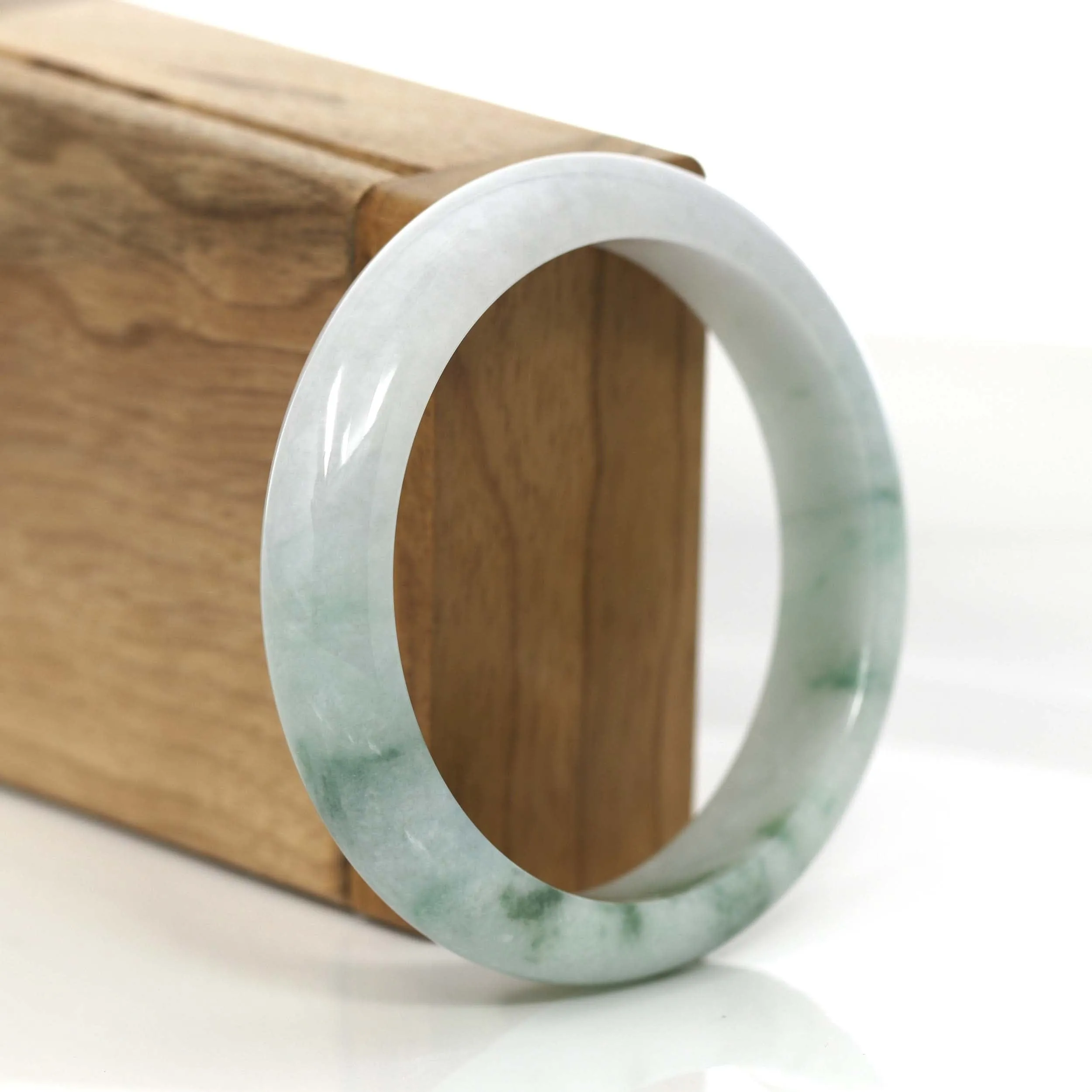 "Classic Bangle" Blue-Green Genuine Burmese Jadeite Jade Bangle Bracelet (59.20 mm) #T232