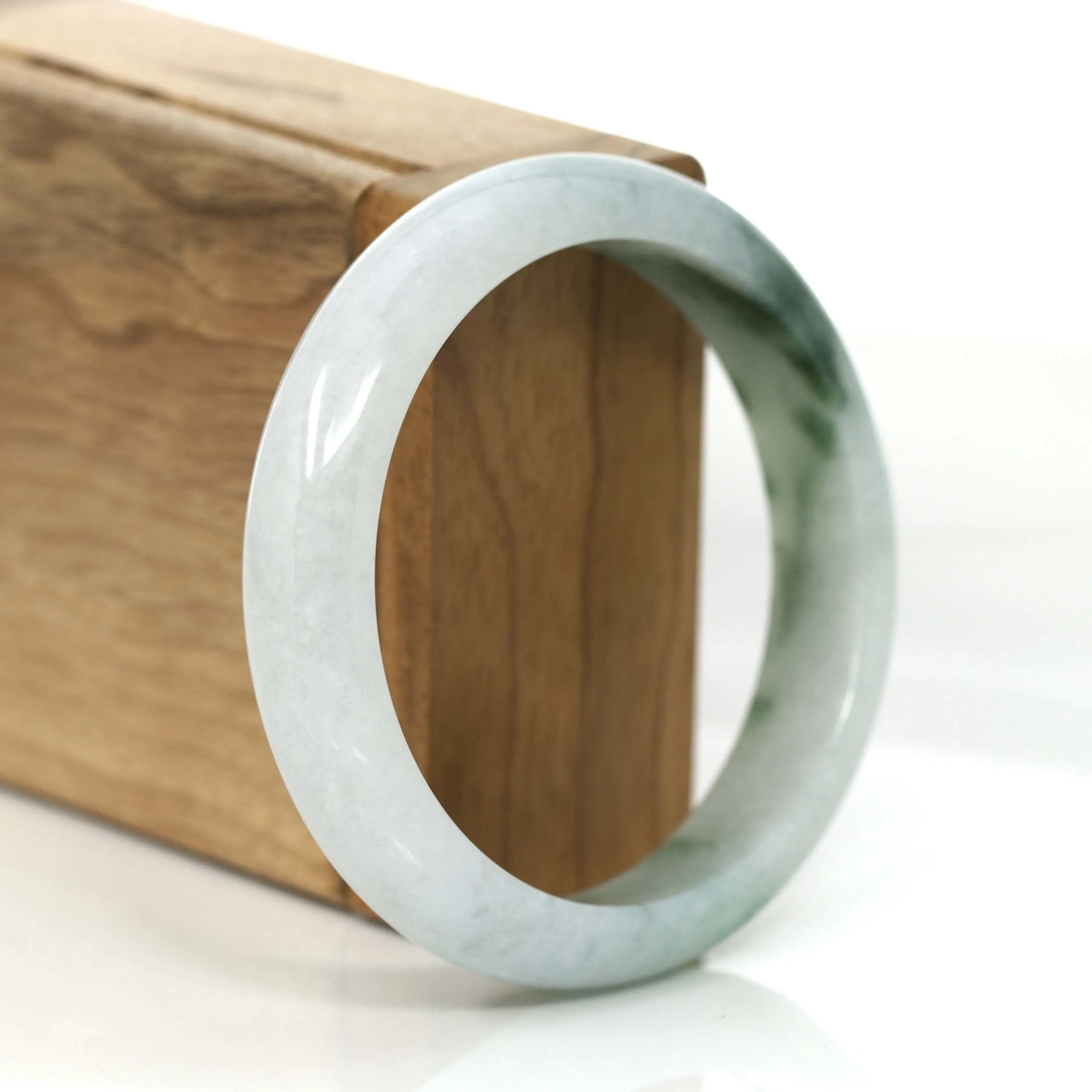 "Classic Bangle" Blue-Green Genuine Burmese Jadeite Jade Bangle Bracelet (59.20 mm) #T232