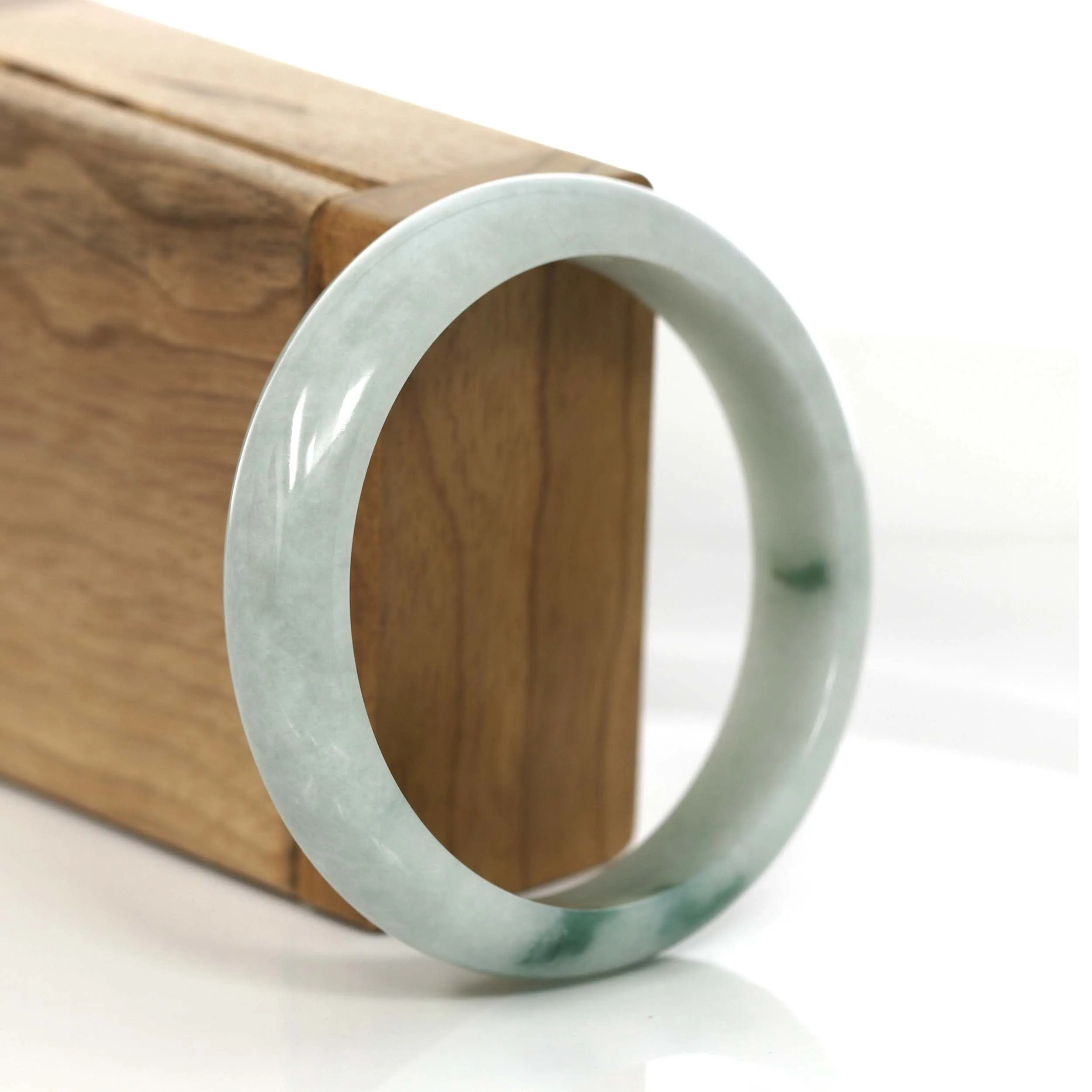 "Classic Princess Half Round" Blue- Green Jadeite Jade Bangle (58 mm) #726