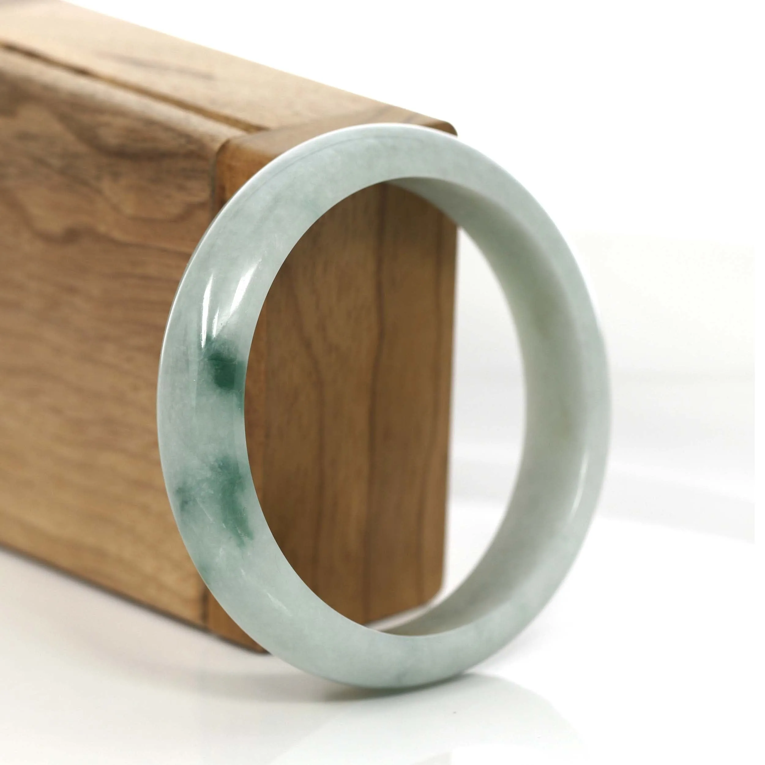 "Classic Princess Half Round" Blue- Green Jadeite Jade Bangle (58 mm) #726