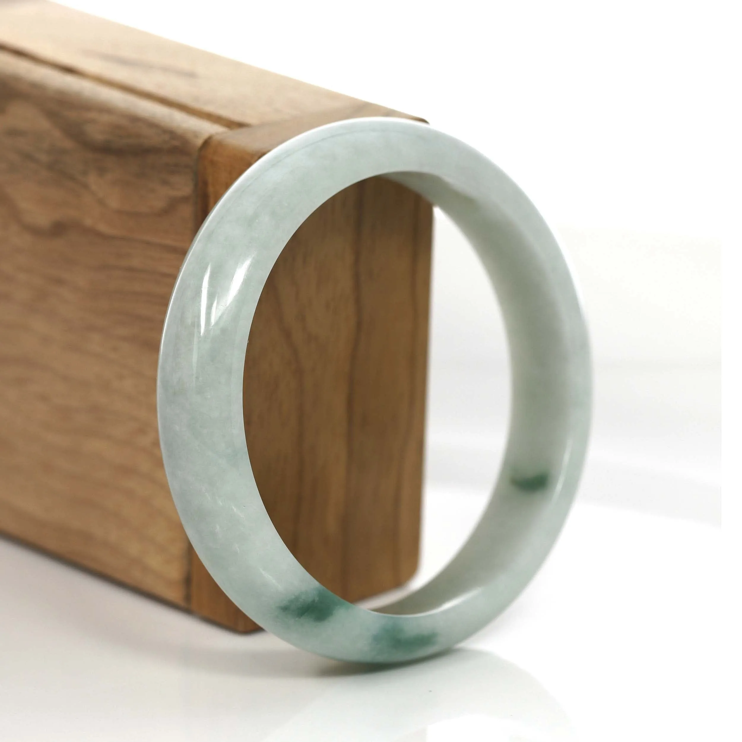 "Classic Princess Half Round" Blue- Green Jadeite Jade Bangle (58 mm) #726