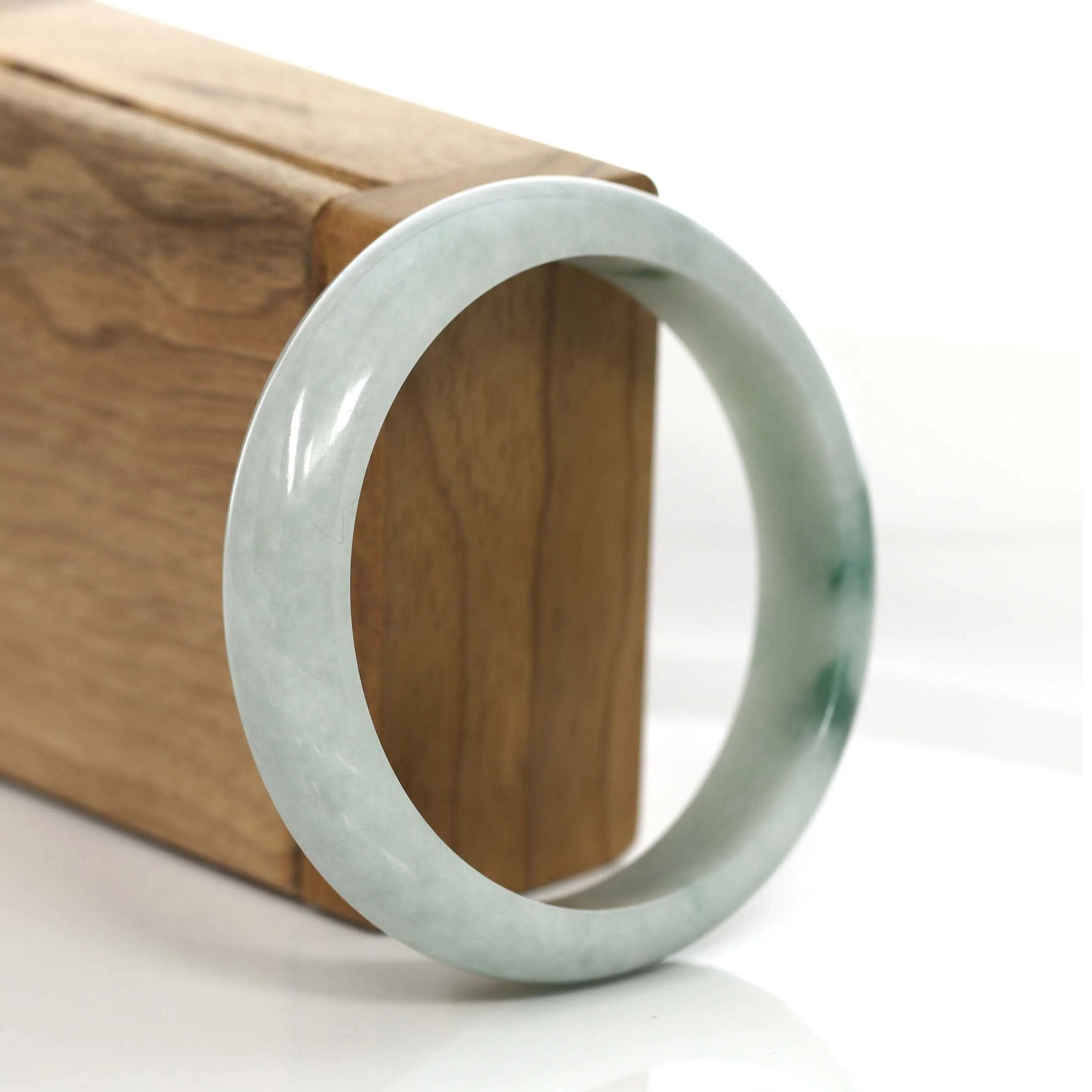 "Classic Princess Half Round" Blue- Green Jadeite Jade Bangle (58 mm) #726