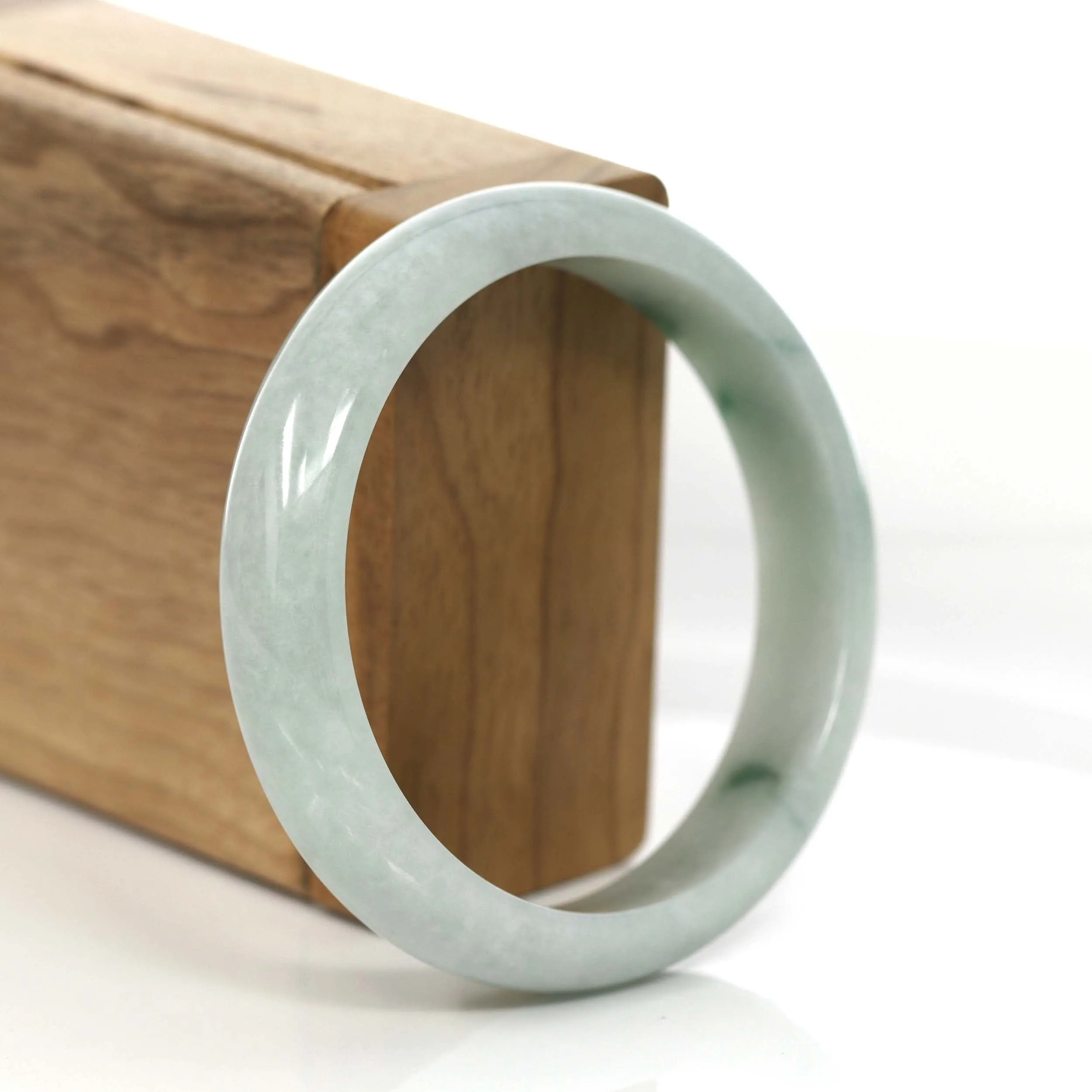 "Classic Princess Half Round" Blue- Green Jadeite Jade Bangle (58 mm) #726