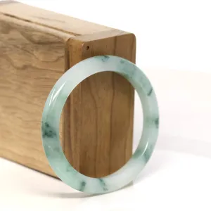 "Classic Princess Oval Half Round" Blue- Green Jadeite Jade Bangle (54.5 mm) #T430