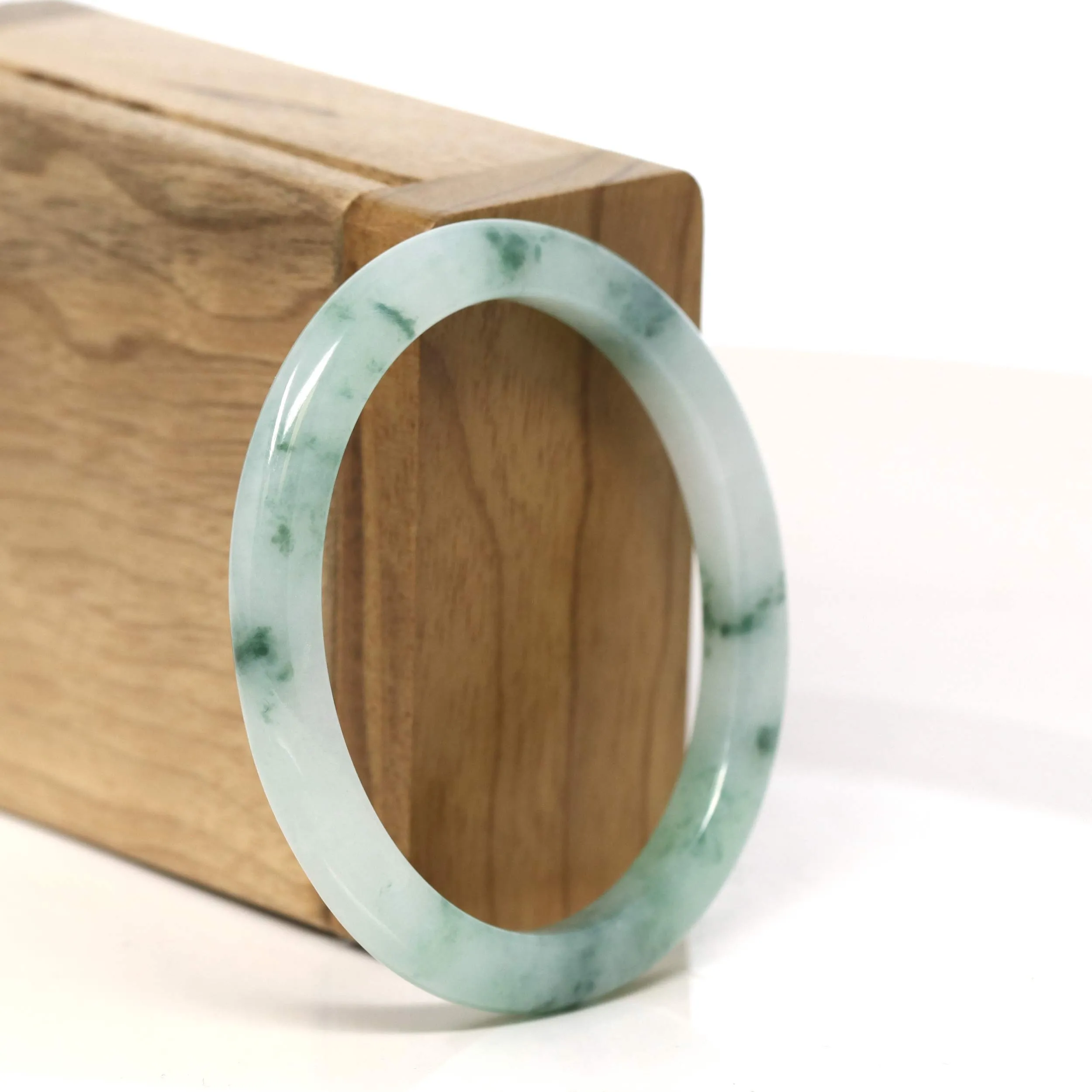 "Classic Princess Oval Half Round" Blue- Green Jadeite Jade Bangle (54.5 mm) #T430