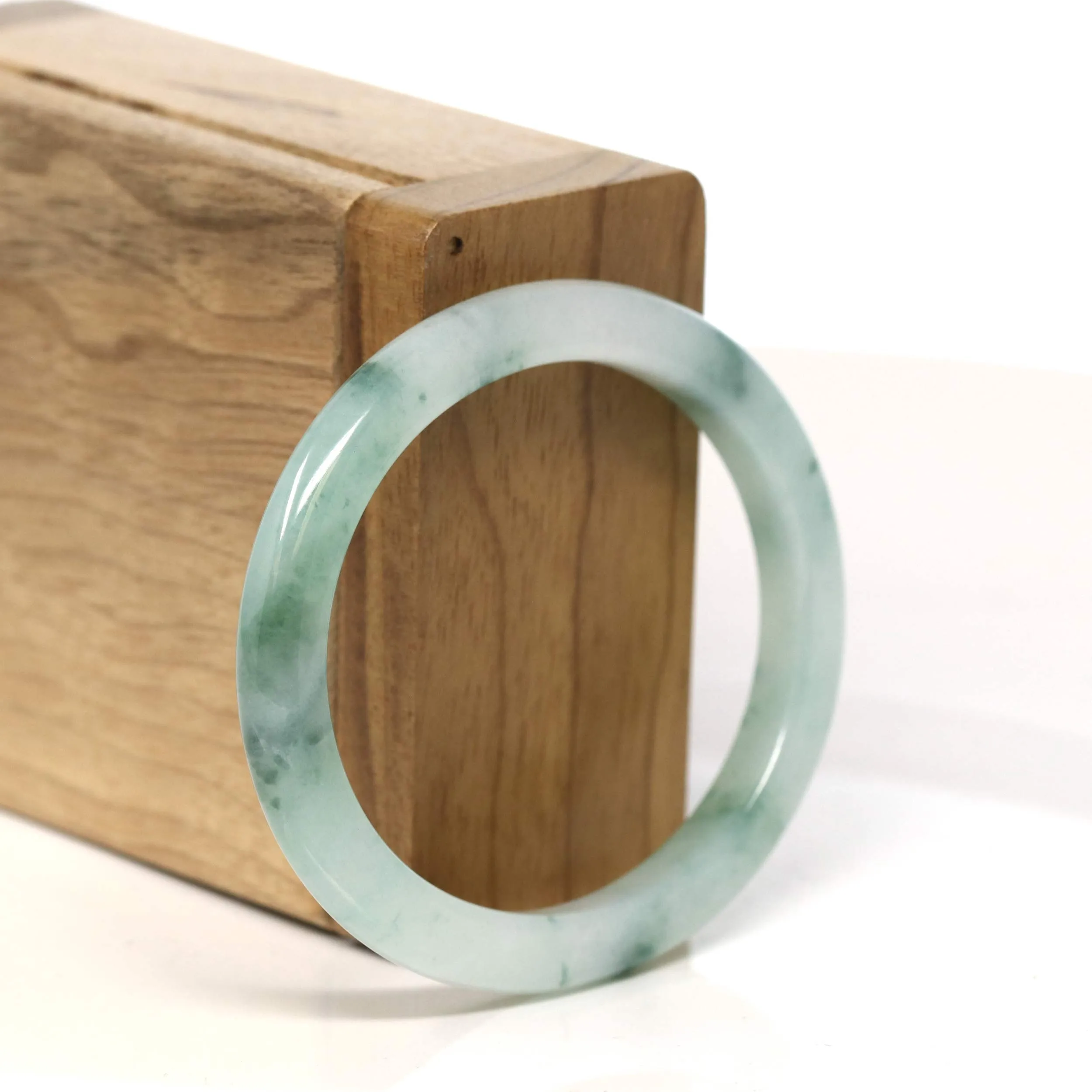 "Classic Princess Oval Half Round" Blue- Green Jadeite Jade Bangle (54.5 mm) #T430