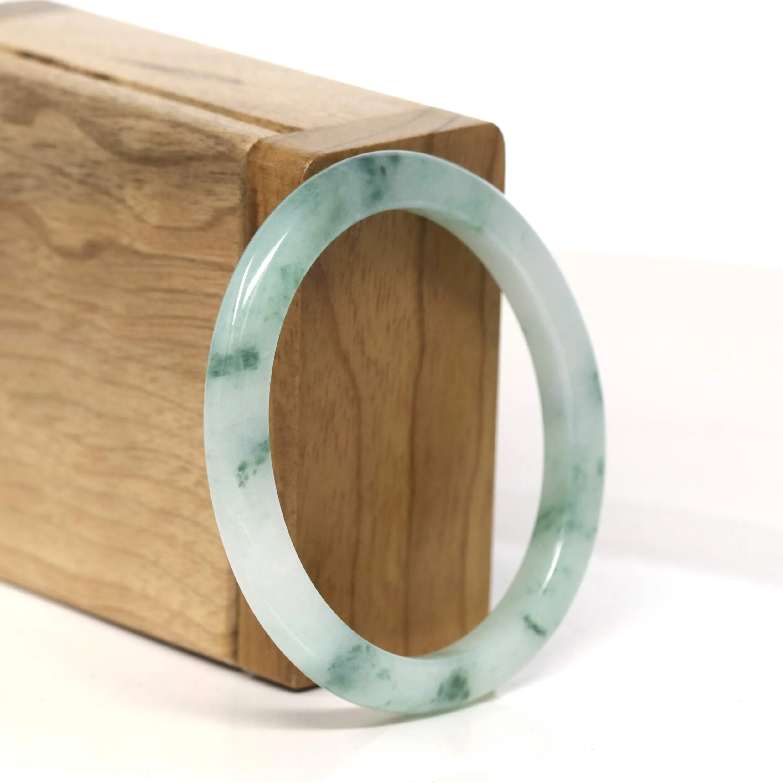 "Classic Princess Oval Half Round" Blue- Green Jadeite Jade Bangle (54.5 mm) #T430