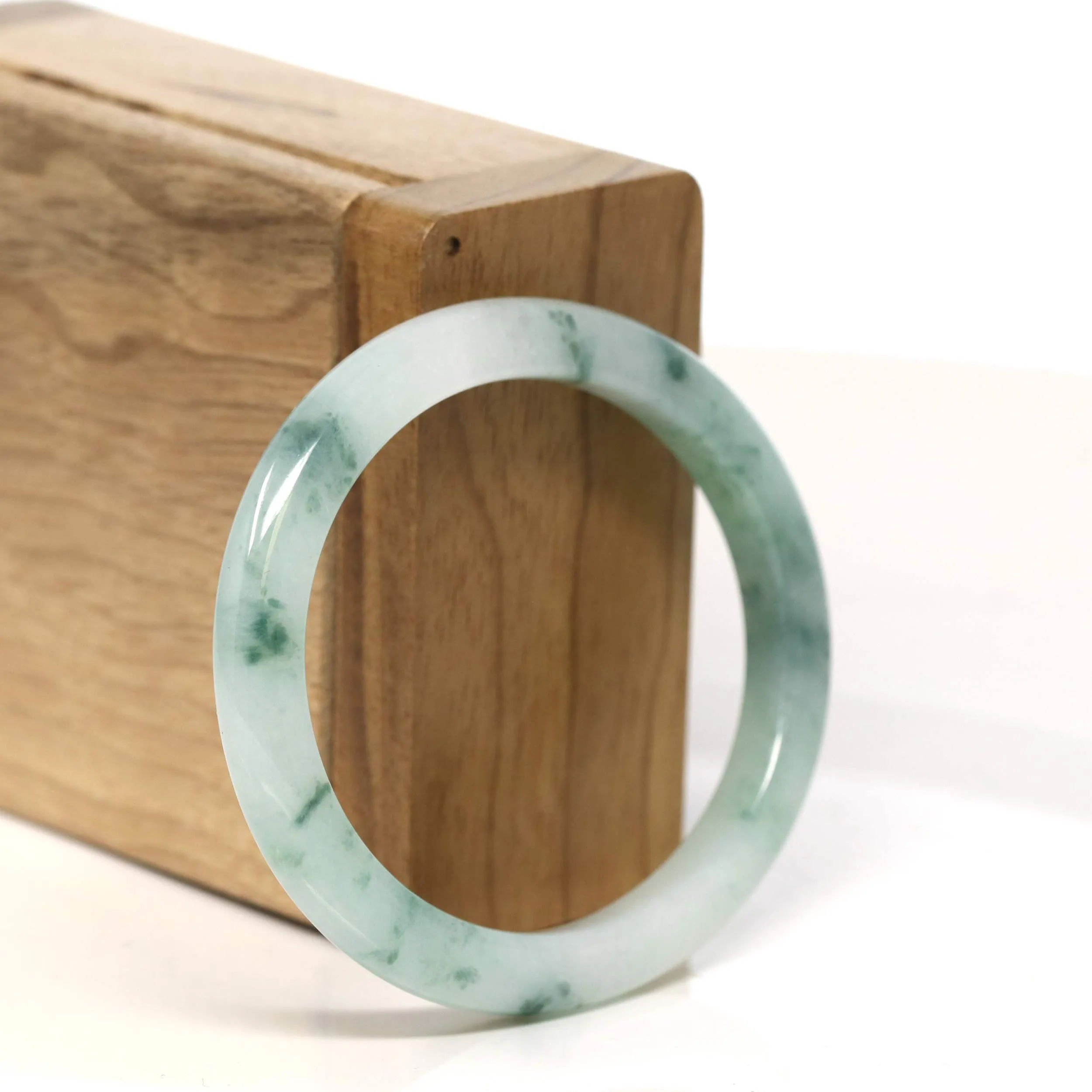 "Classic Princess Oval Half Round" Blue- Green Jadeite Jade Bangle (54.5 mm) #T430