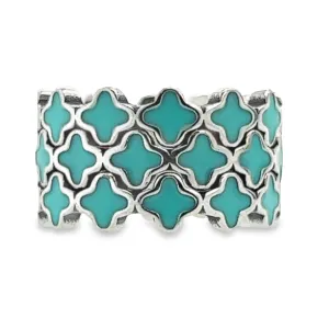 R672 Turquoise Flower Clover Ring