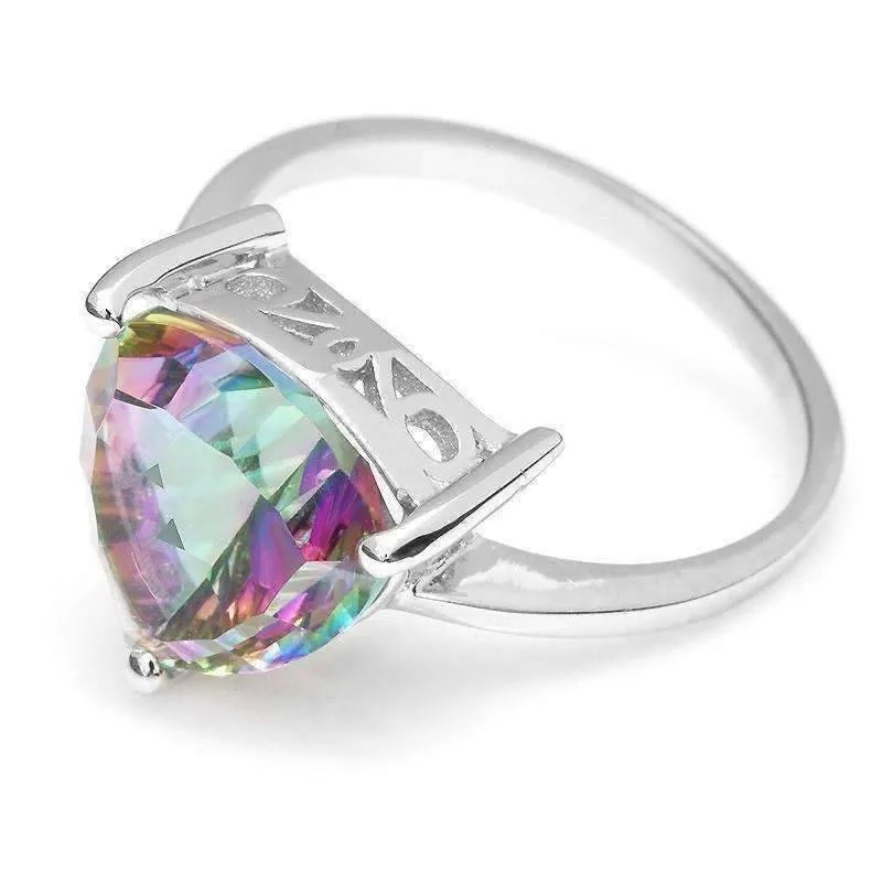Rainbow Fire Genuine Mystic Topaz Trillion Cut 3CT IOBI Precious Gems Solitaire Ring