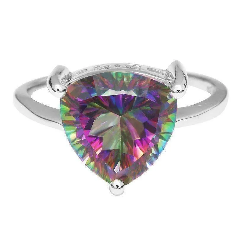 Rainbow Fire Genuine Mystic Topaz Trillion Cut 3CT IOBI Precious Gems Solitaire Ring