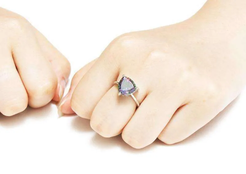 Rainbow Fire Genuine Mystic Topaz Trillion Cut 3CT IOBI Precious Gems Solitaire Ring